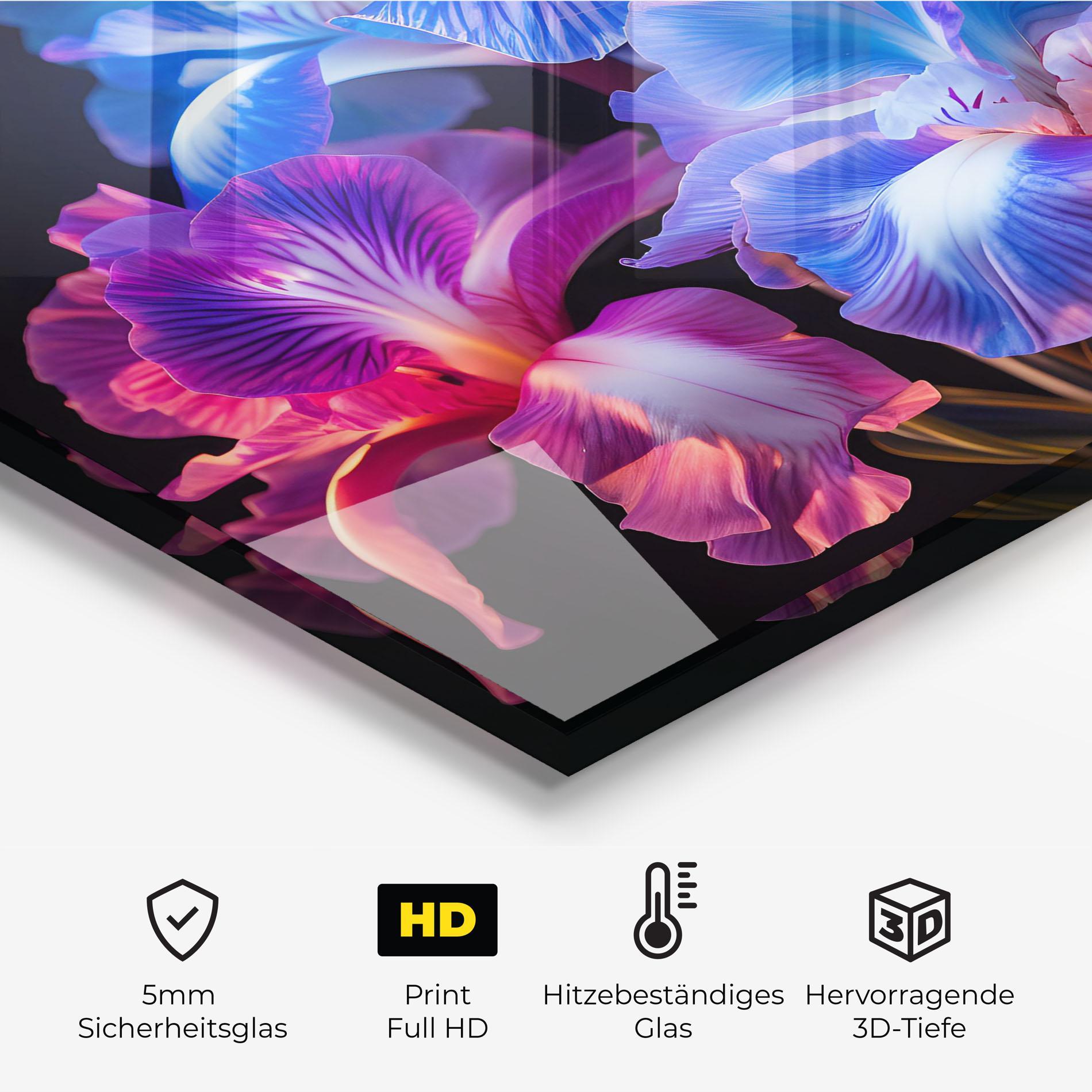 Küchenrückwand Glas Blue Light Iris mockup 2