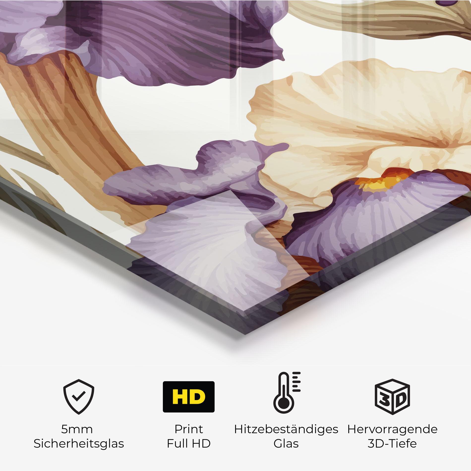 Küchenrückwand Glas Cream Purple Iris mockup 2