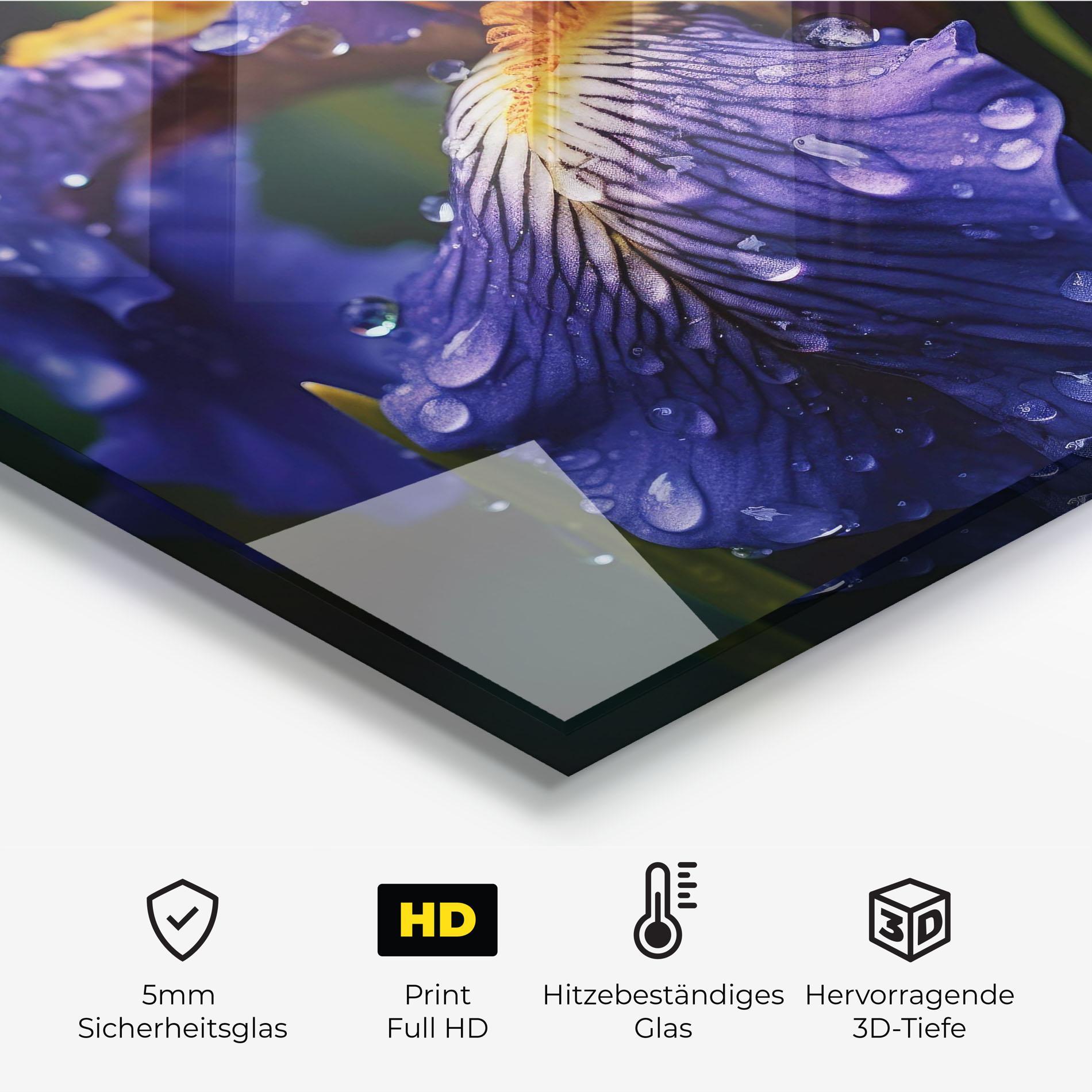 Küchenrückwand Glas Iris Close Up Aftrer Rain mockup 2