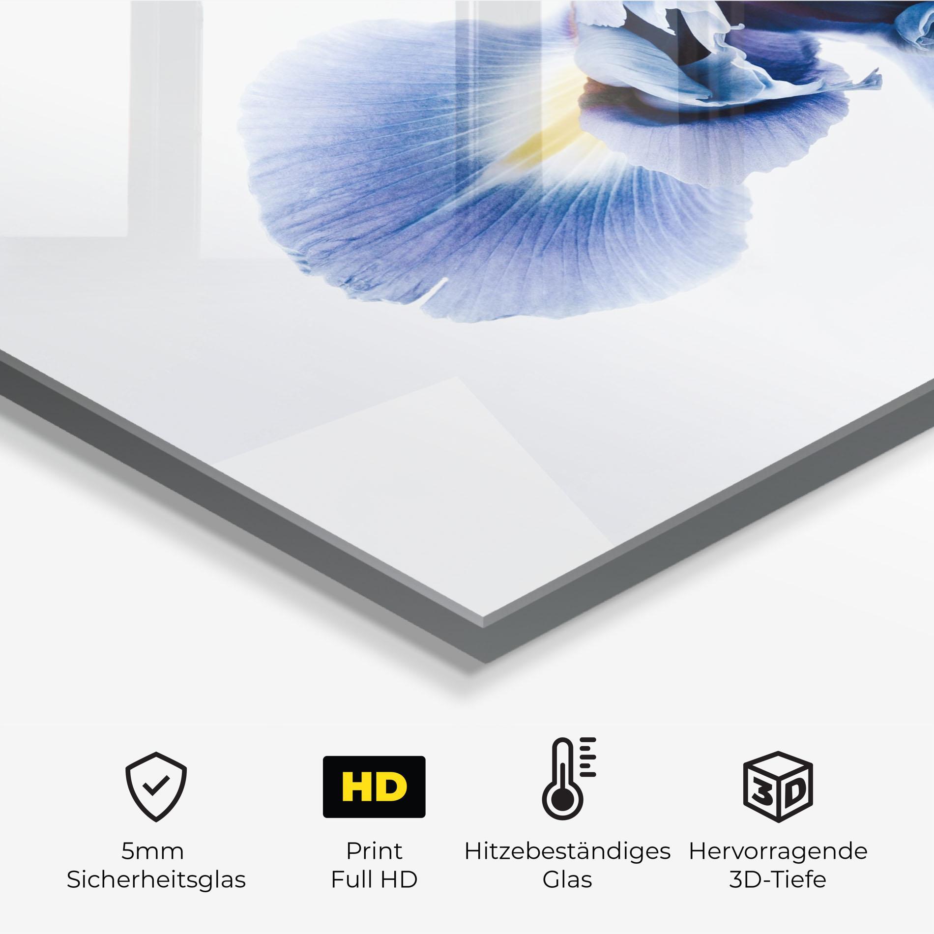 Küchenrückwand Glas Iris Flower mockup 2