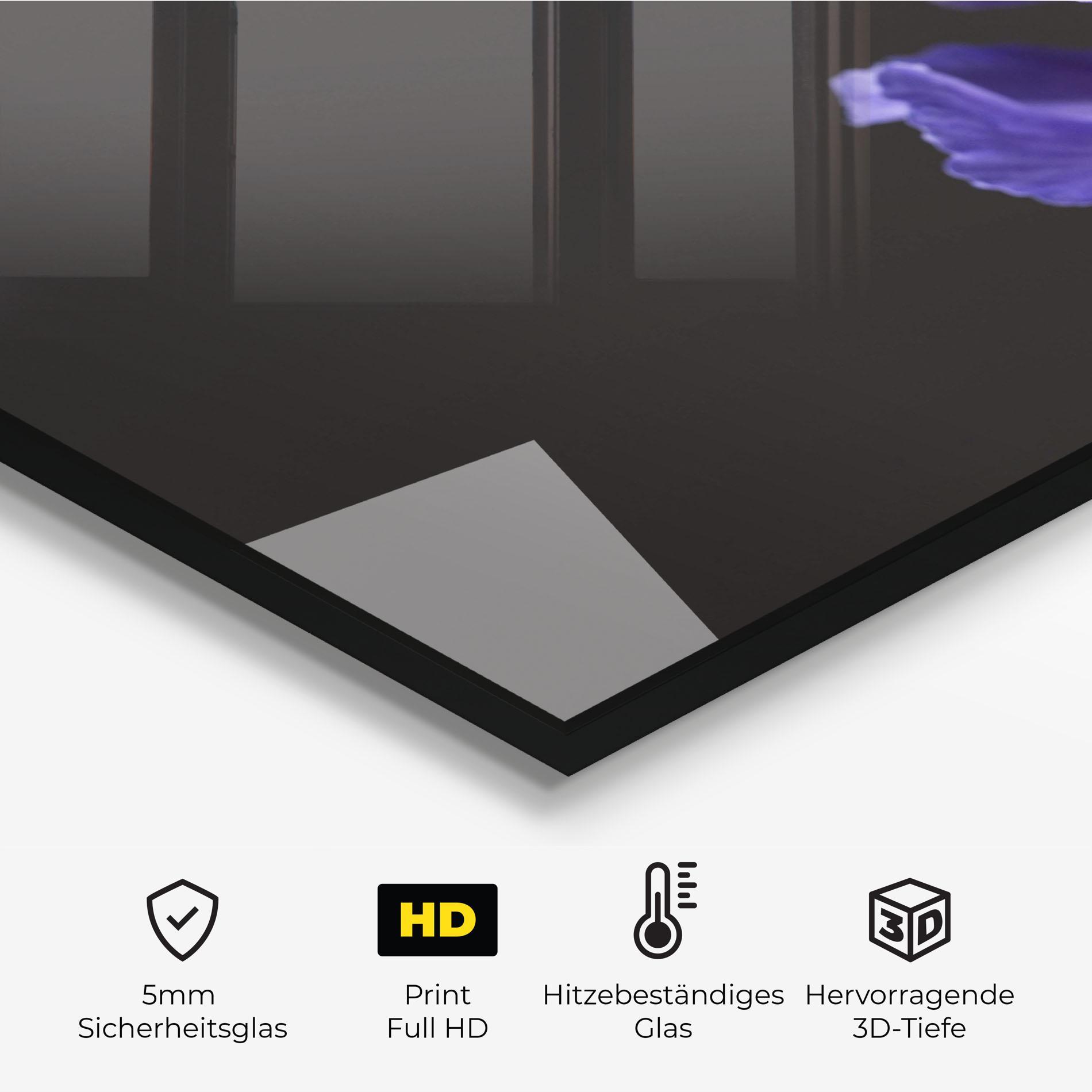 Küchenrückwand Glas Iris On Black mockup 2