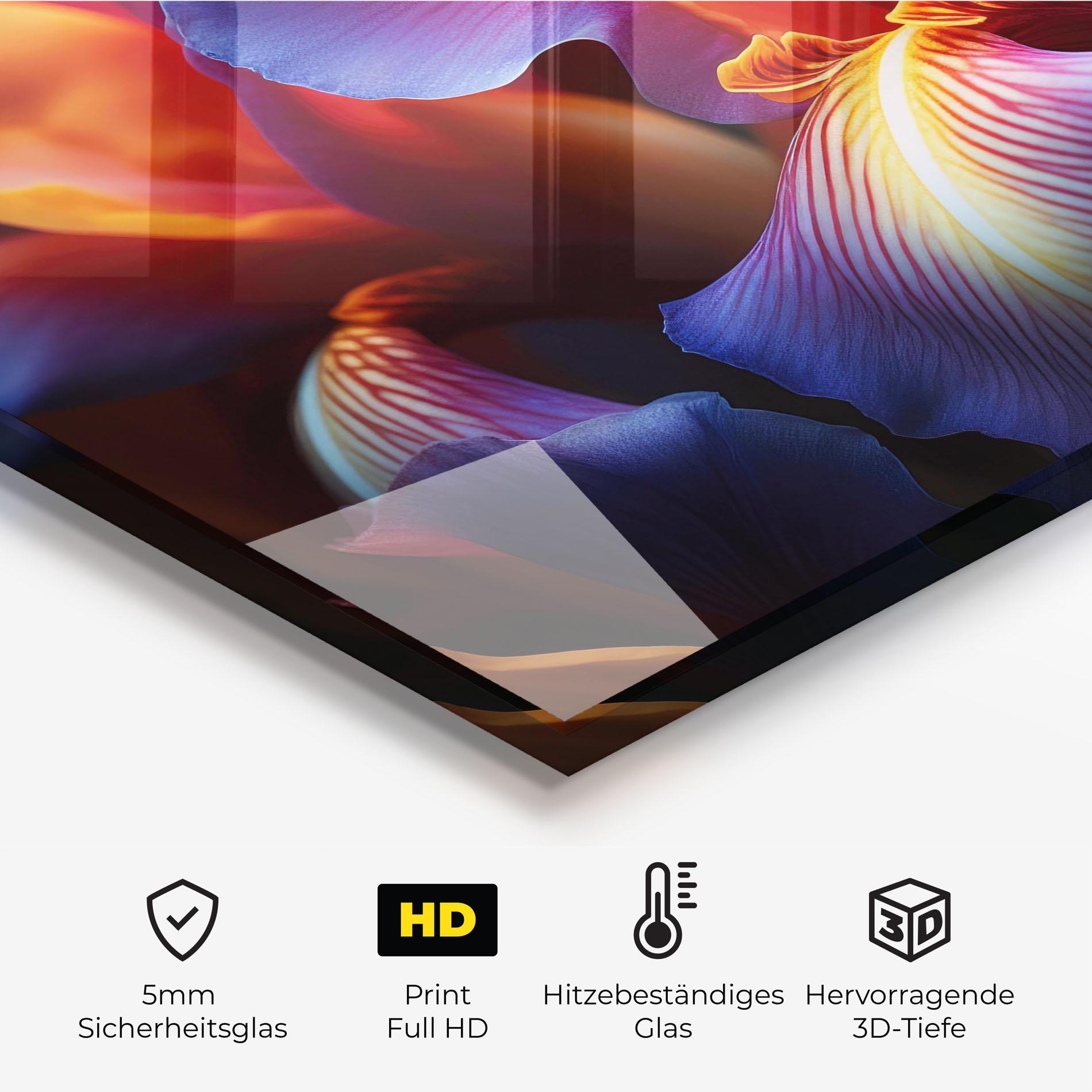 Küchenrückwand Glas Orange Purple Iris mockup 2