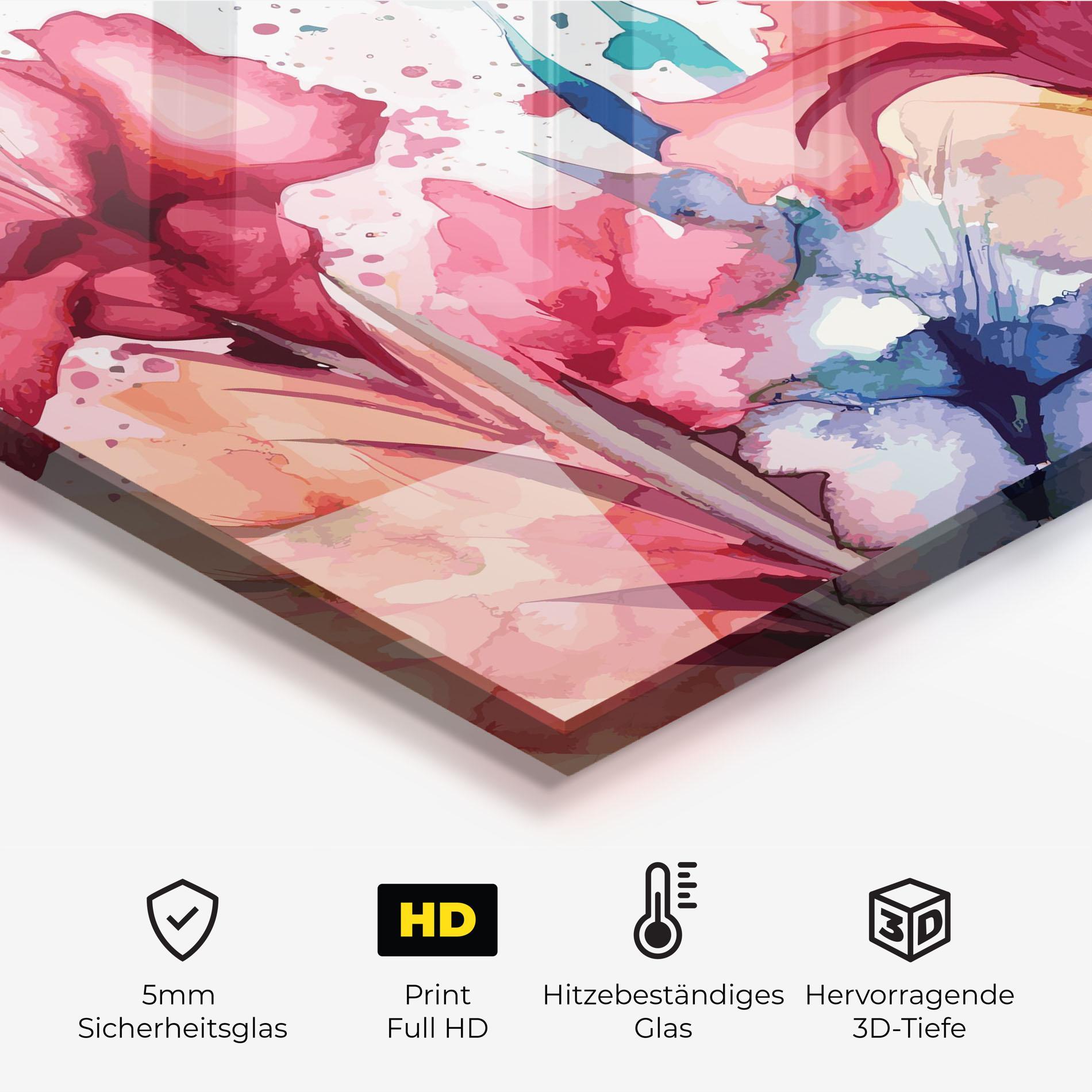 Küchenrückwand Glas Pink Blue Iris mockup 2