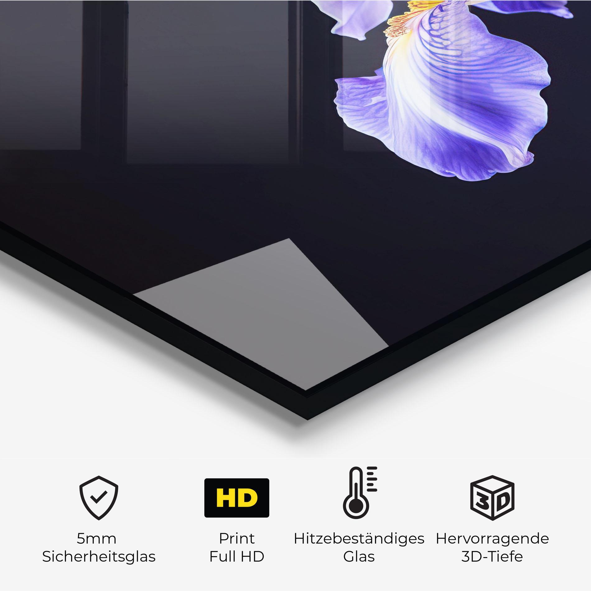 Küchenrückwand Glas Purple Iris On Black mockup 2