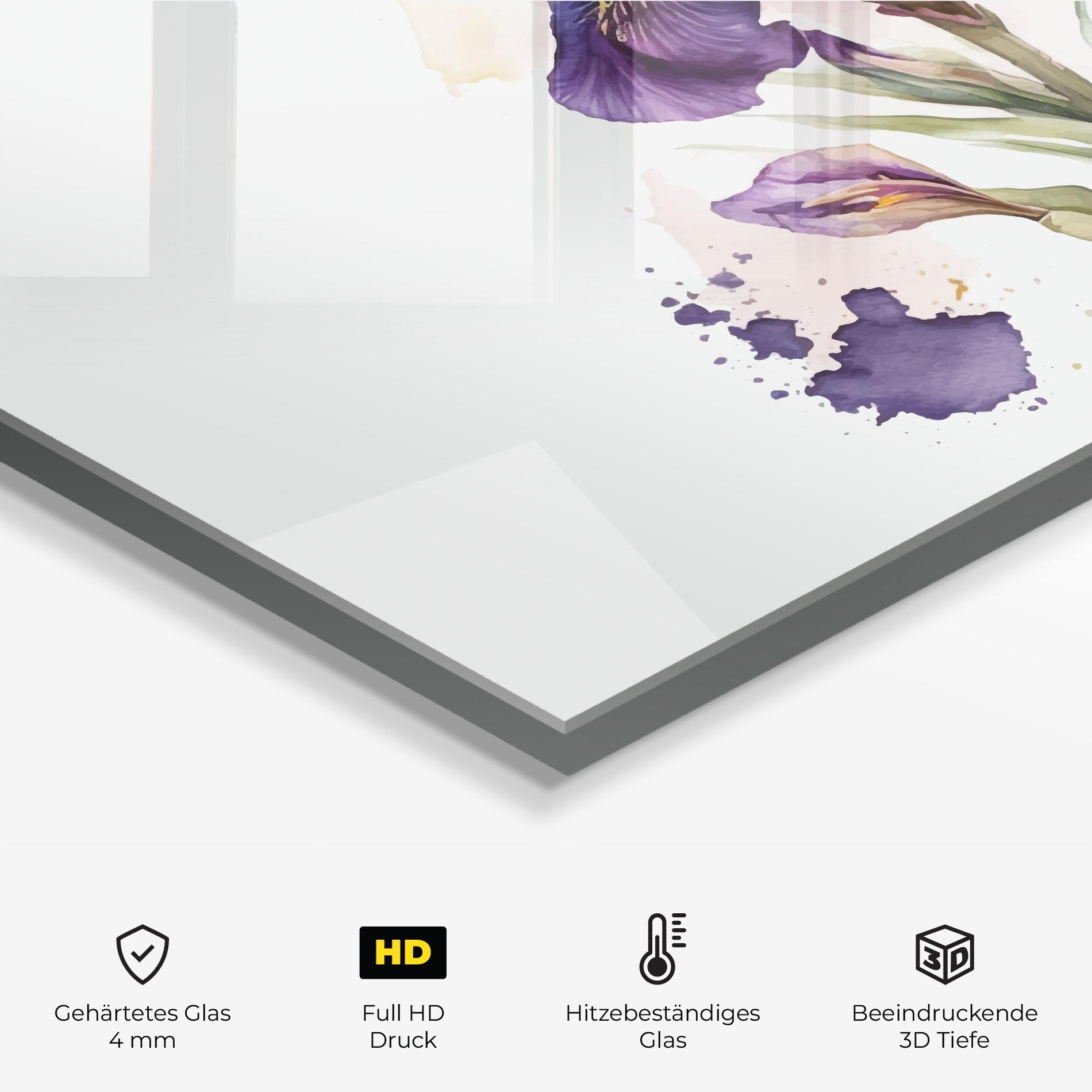 Küchenrückwand Glas Beautiful Purple Iris mockup 2