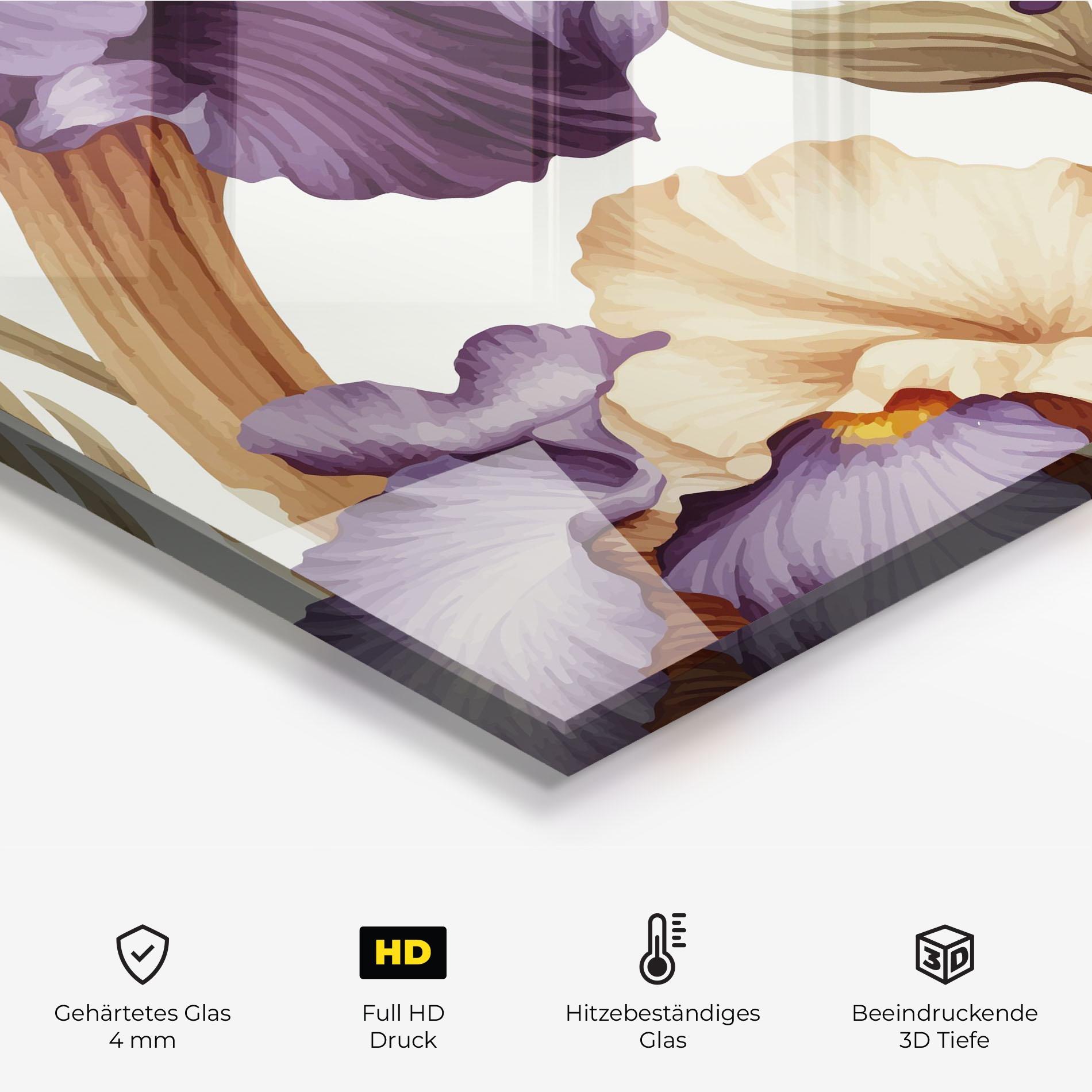 Küchenrückwand Glas Cream Purple Iris mockup 2