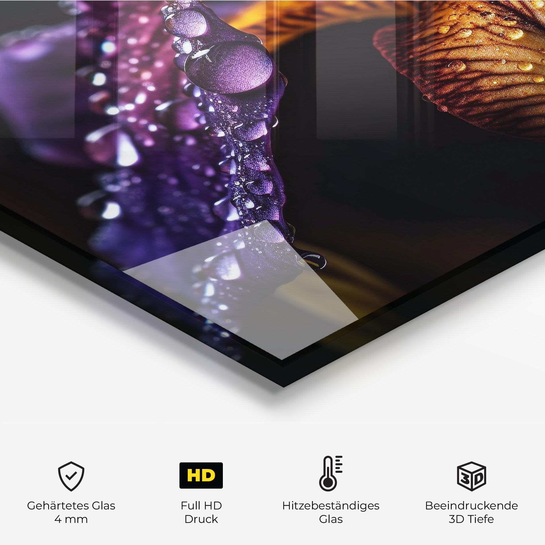 Küchenrückwand Glas Dark Iris After Rain mockup 2