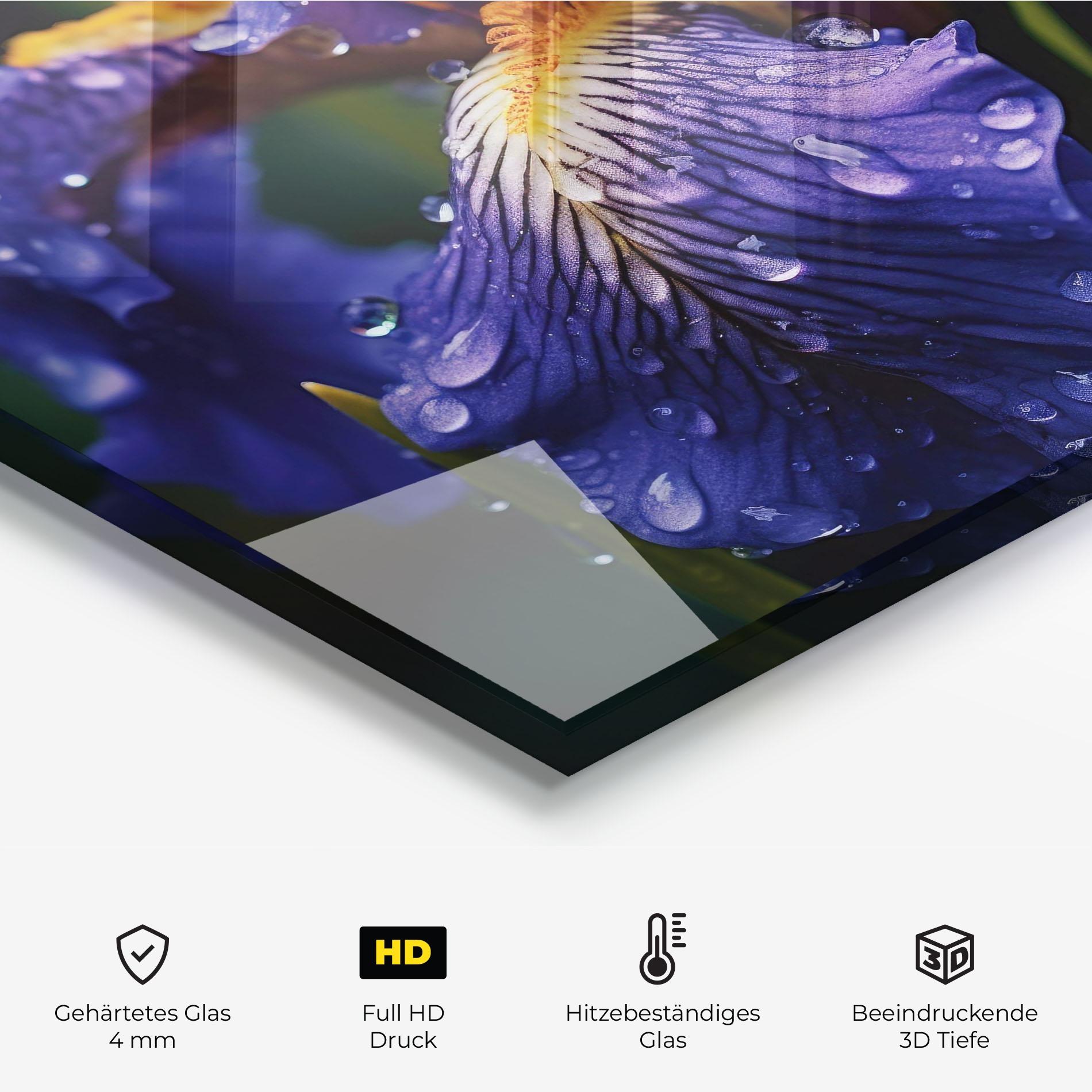 Küchenrückwand Glas Iris After Rain mockup 2