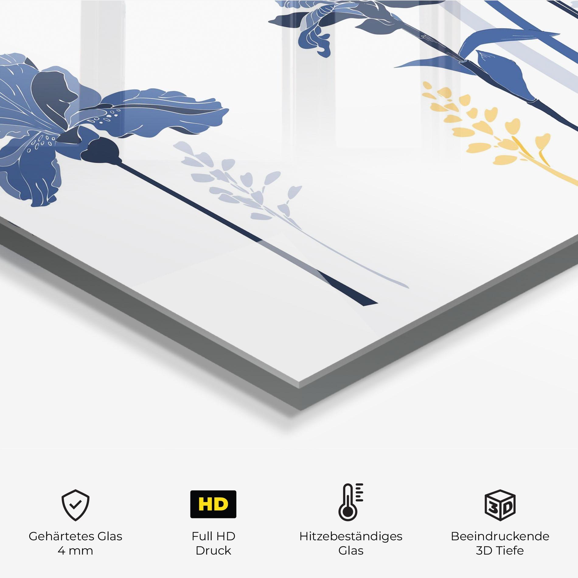 Küchenrückwand Glas Iris Blue Art mockup 2