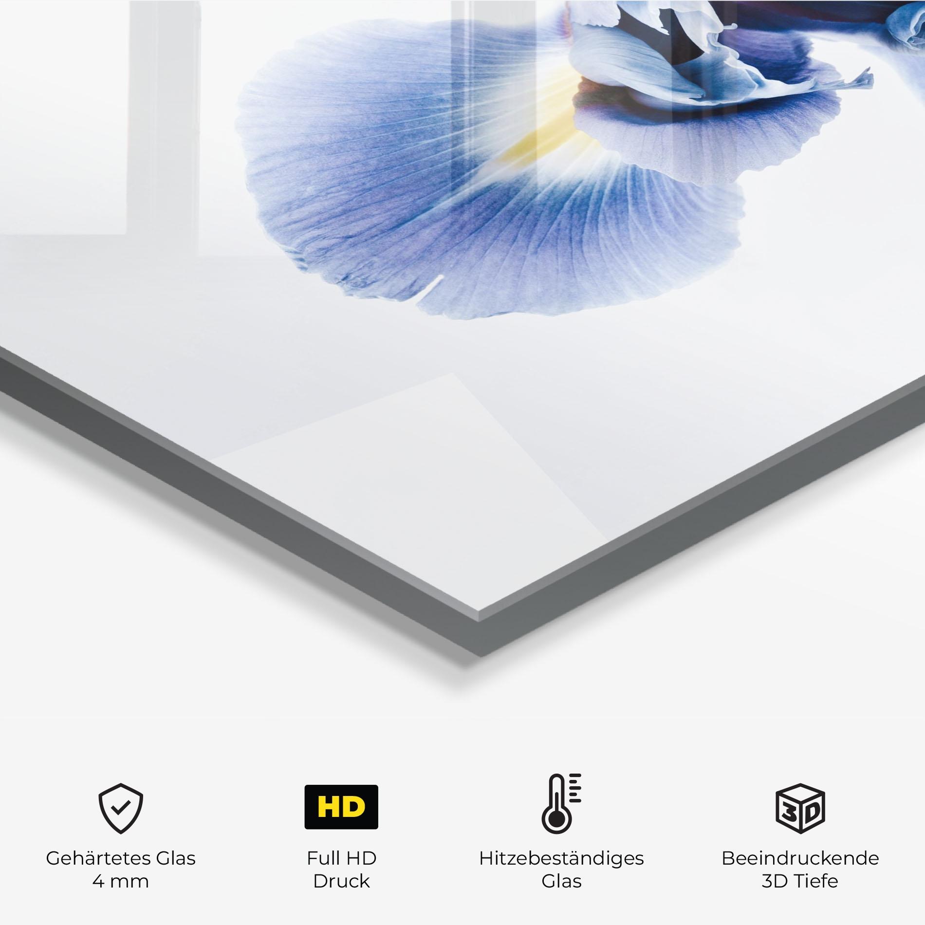 Küchenrückwand Glas Iris Flower mockup 2