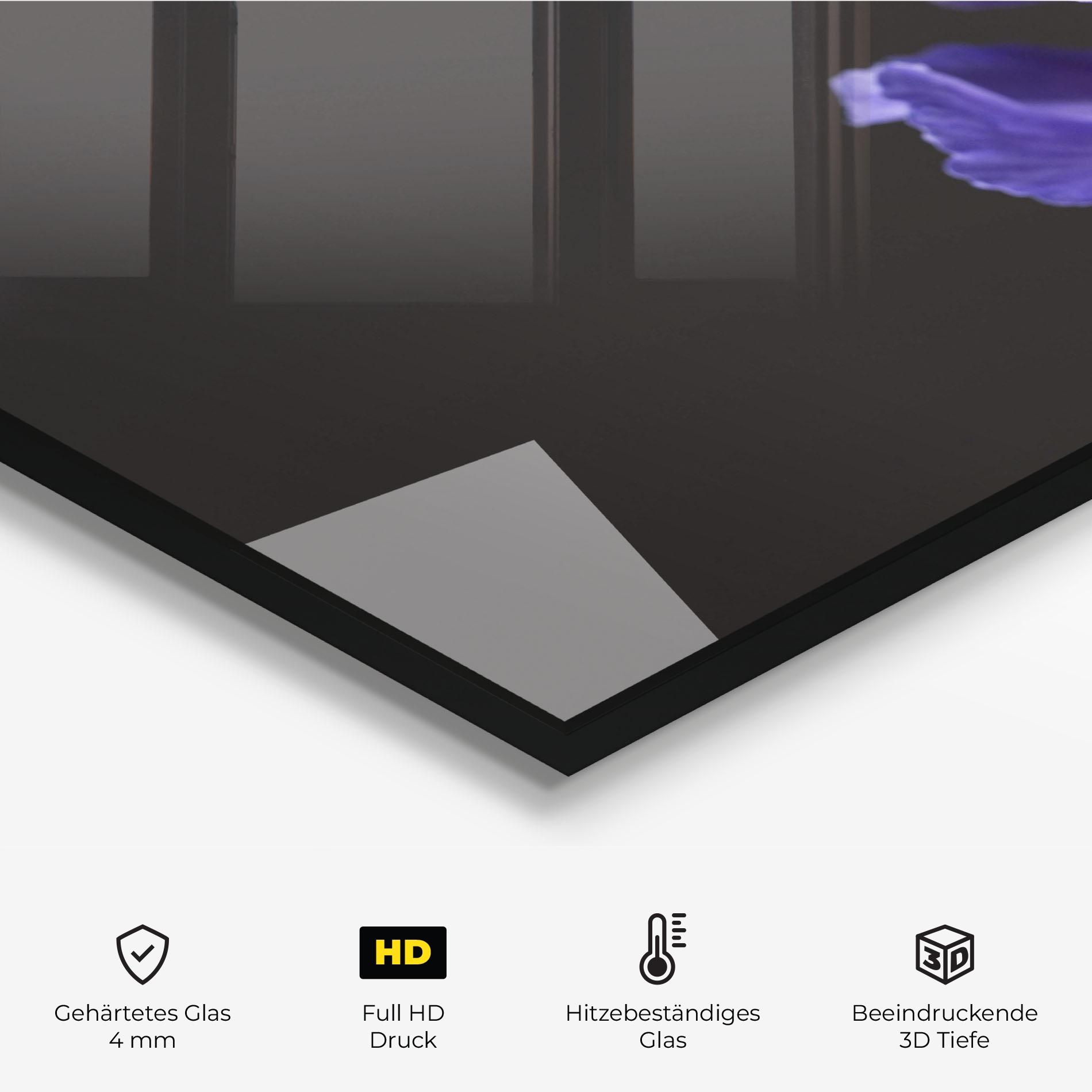 Küchenrückwand Glas Iris On Black mockup 2