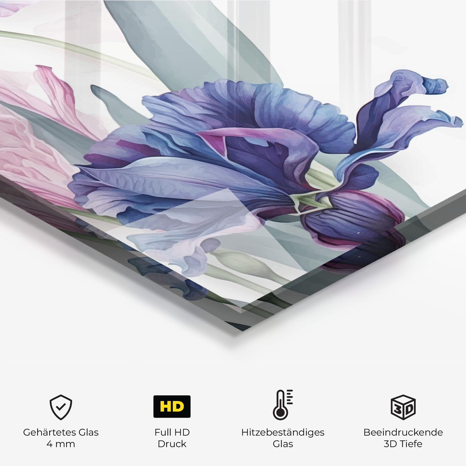 Küchenrückwand Glas Iris Purple Shades mockup 2