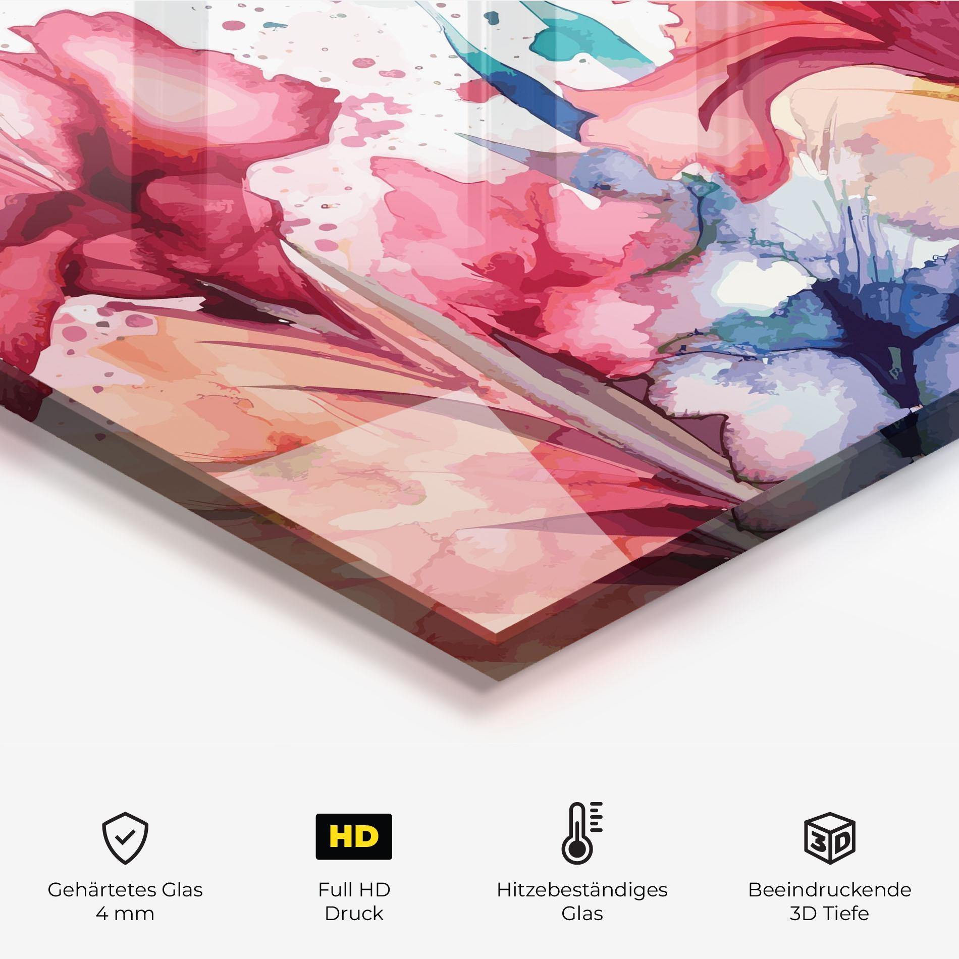 Küchenrückwand Glas Pink Blue Iris mockup 2