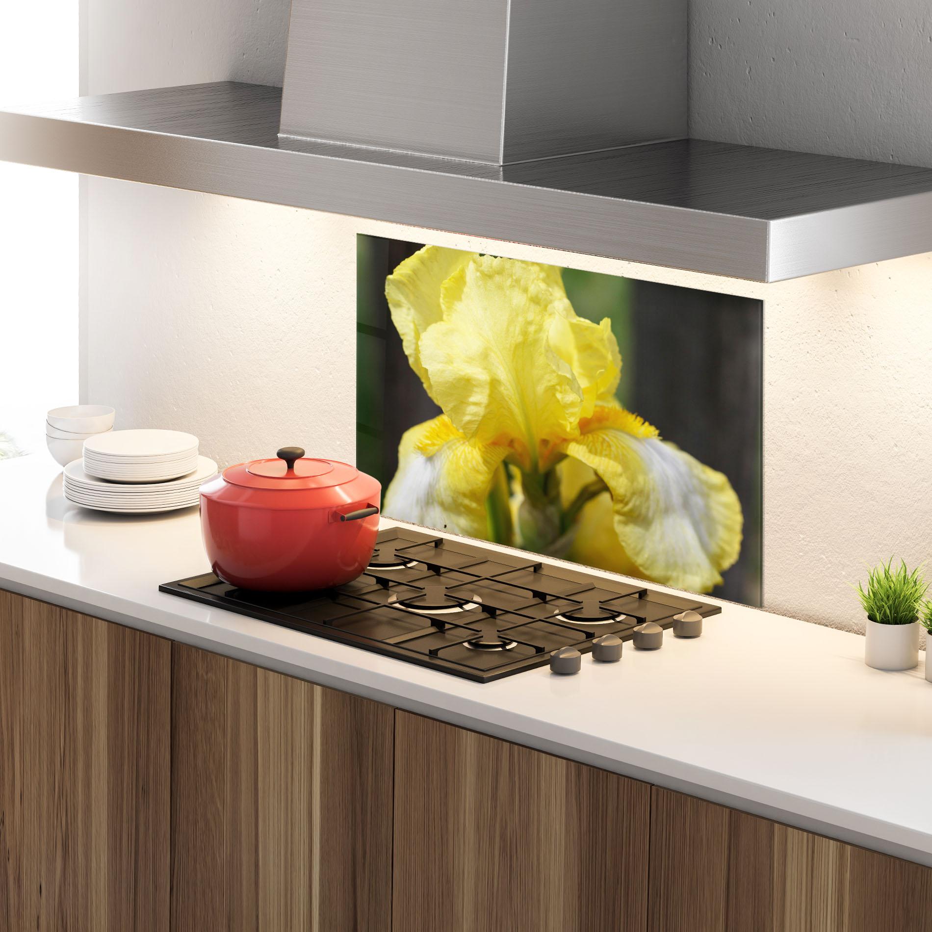 Küchenrückwand Glas Garden Yellow Iris mockup 4