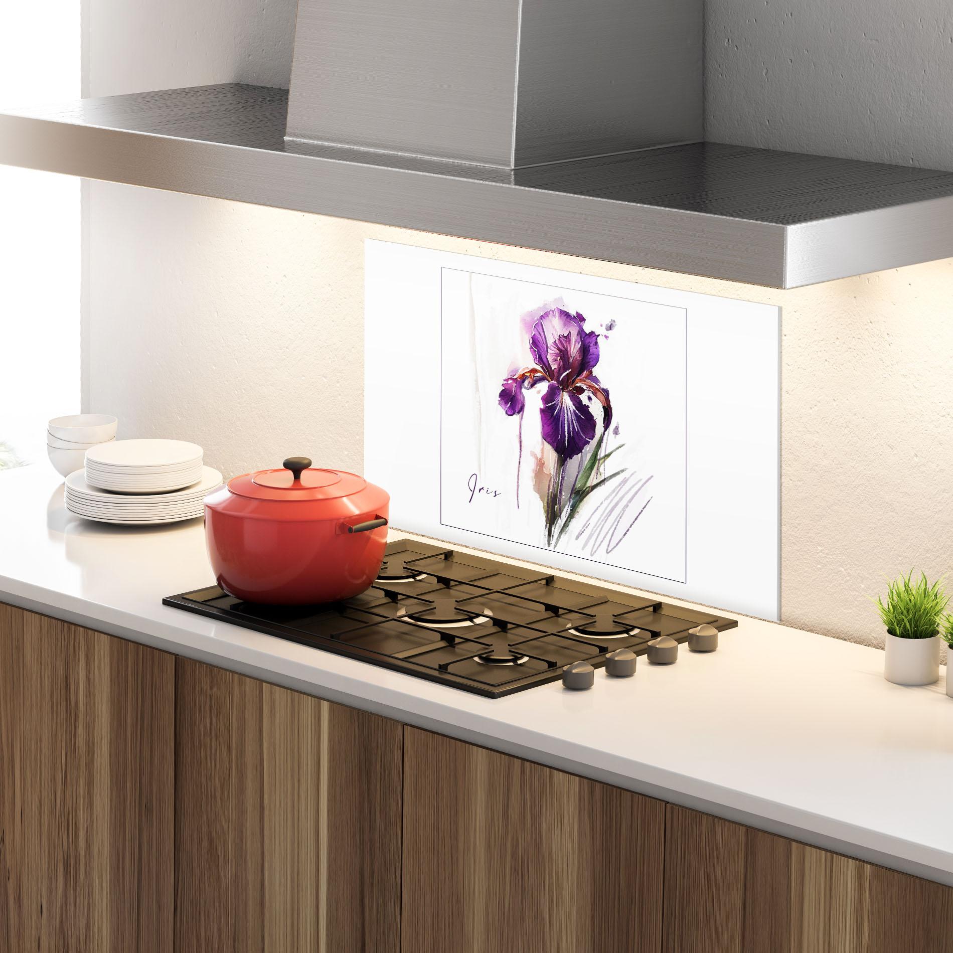 Küchenrückwand Glas Iris Art mockup 4