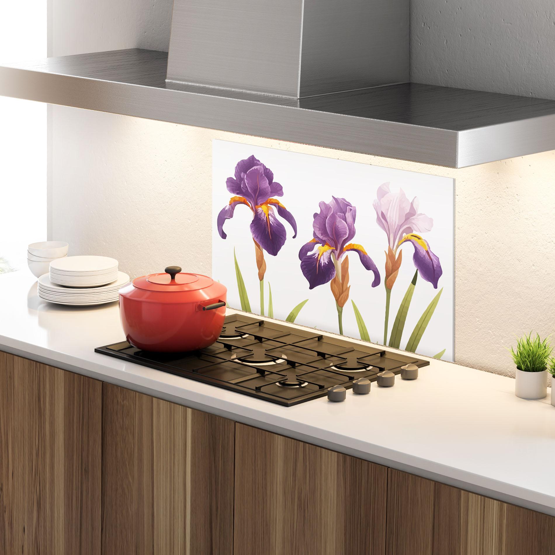 Küchenrückwand Glas Iris Leaf mockup 4