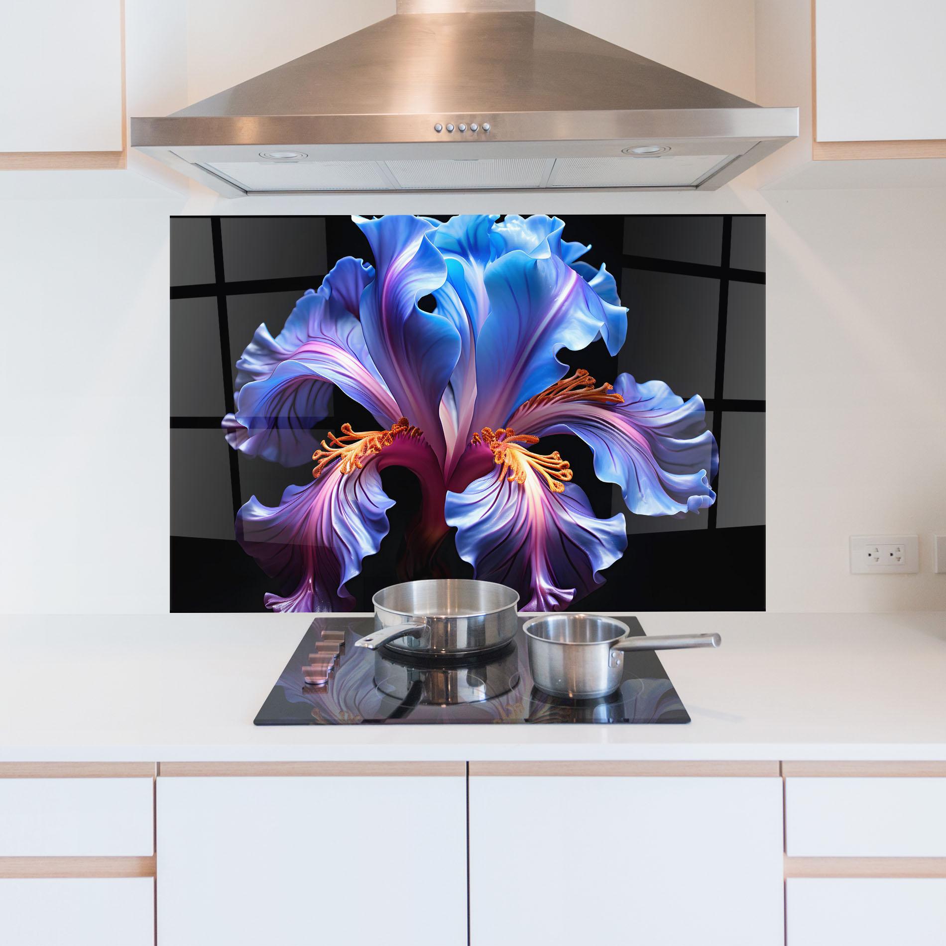 Küchenrückwand Glas Beautiful Iris On Black mockup 5