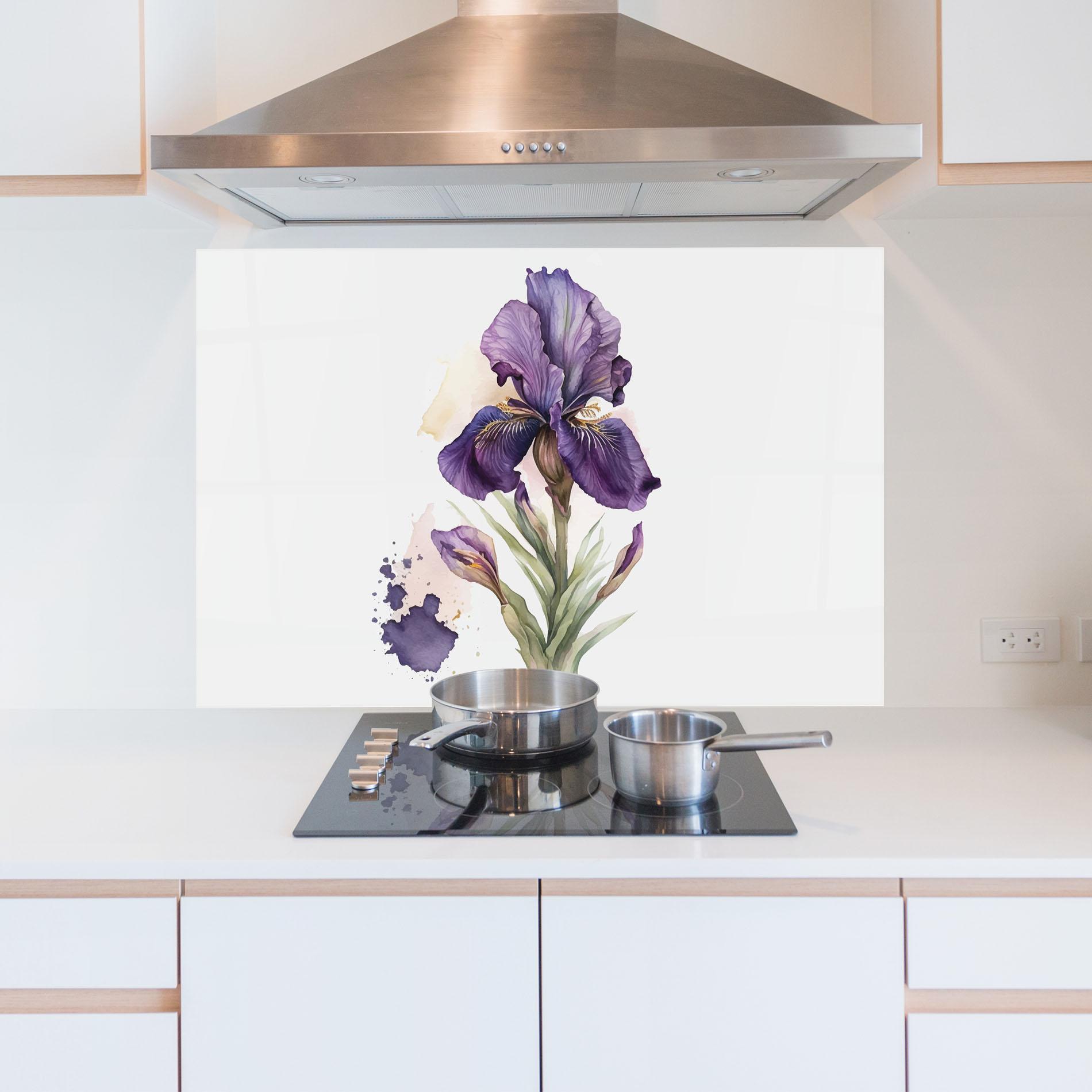 Küchenrückwand Glas Beautiful Purple Iris mockup 5