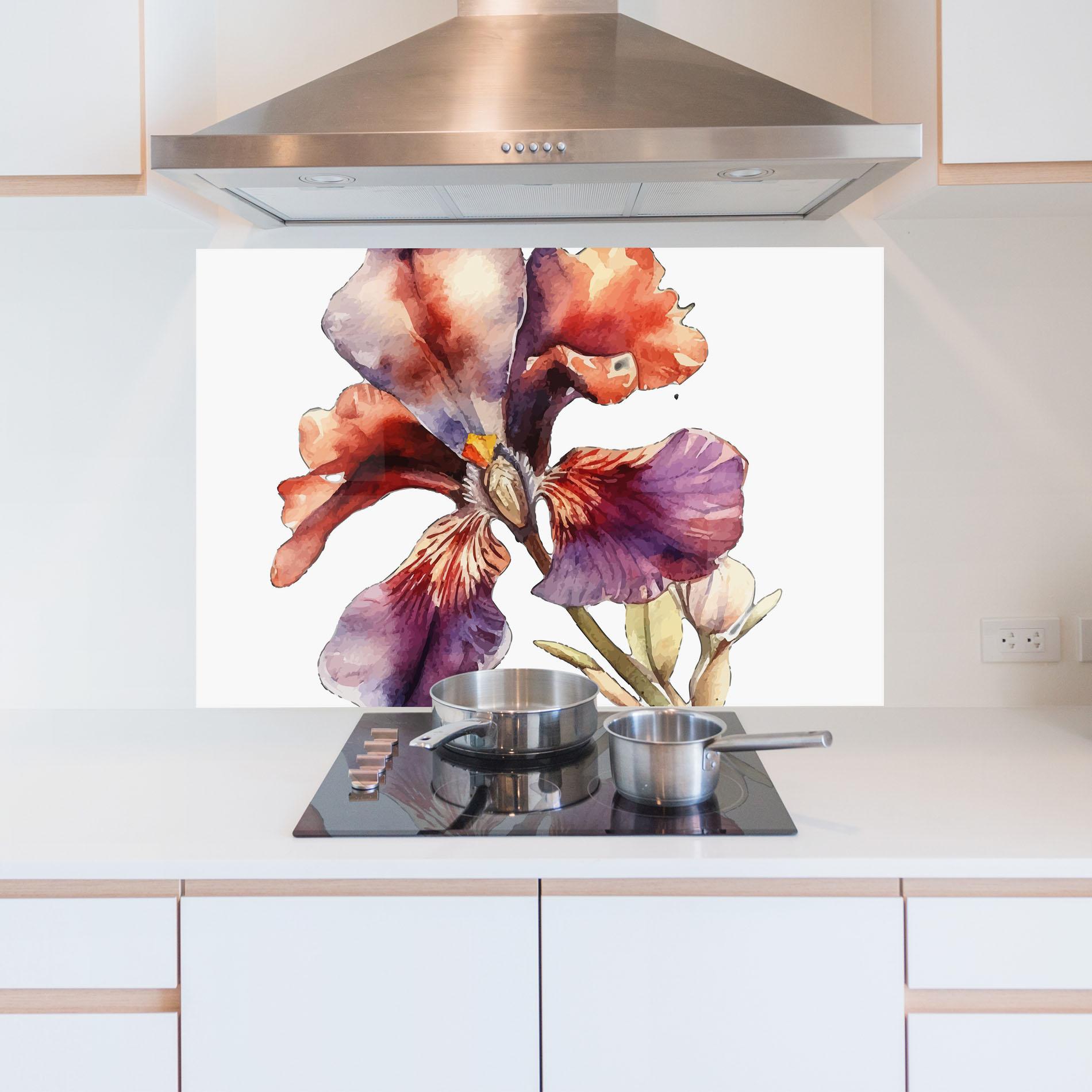 Küchenrückwand Glas Watercolor Iris mockup 5