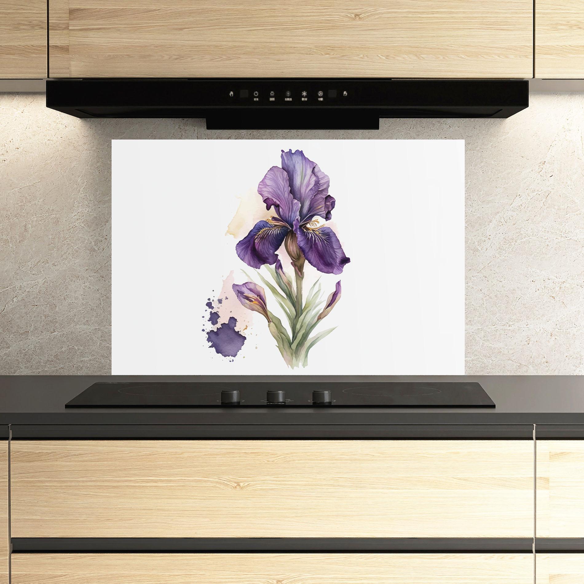 Küchenrückwand Glas Beautiful Purple Iris mockup 3