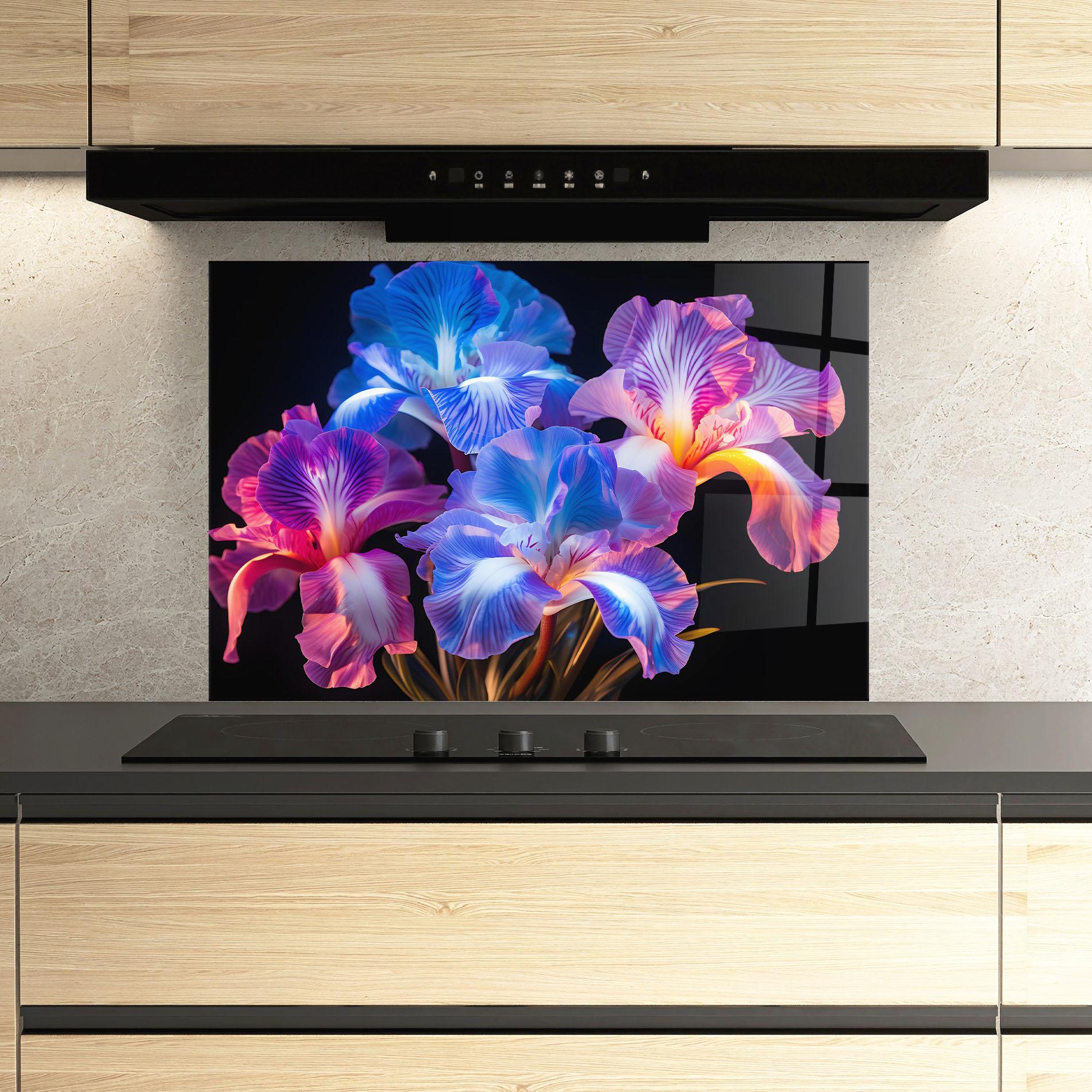 Küchenrückwand Glas Blue Light Iris mockup 3