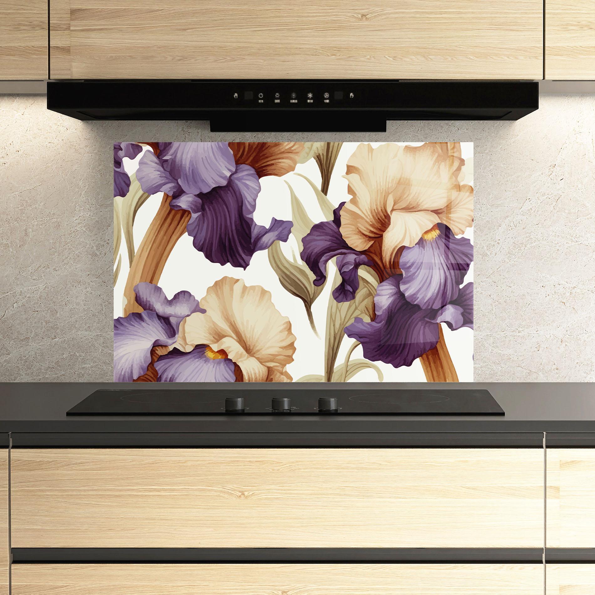 Küchenrückwand Glas Cream Purple Iris mockup 3