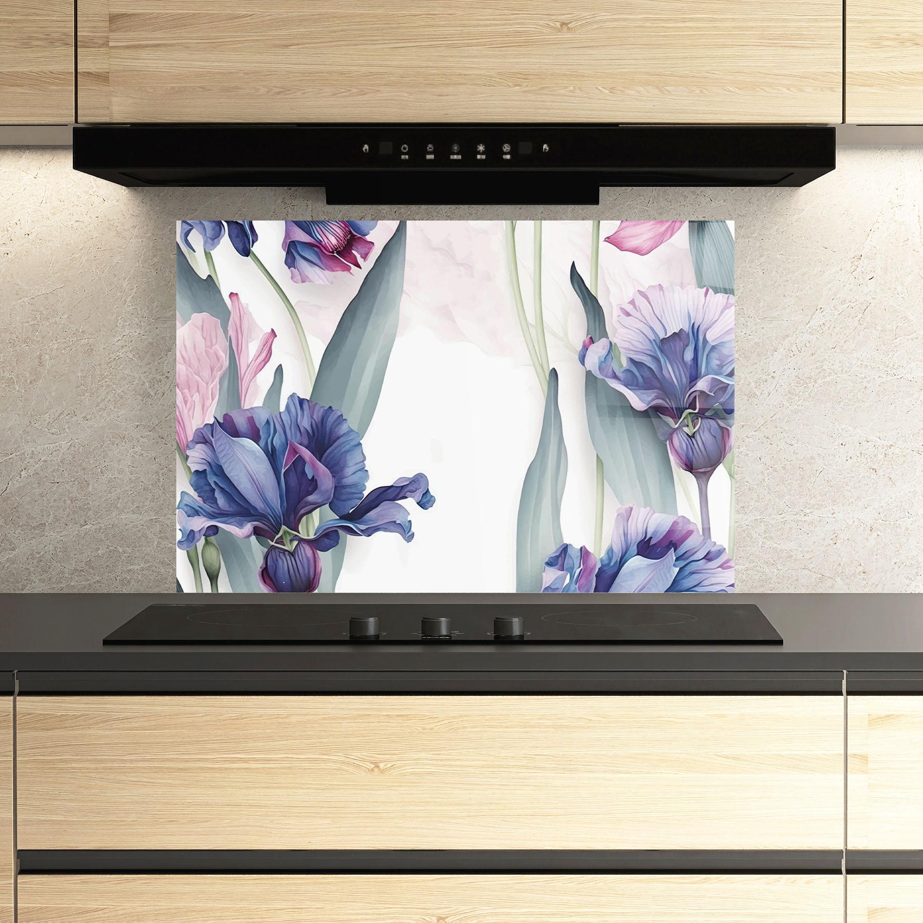 Küchenrückwand Glas Iris Purple Shades mockup 3