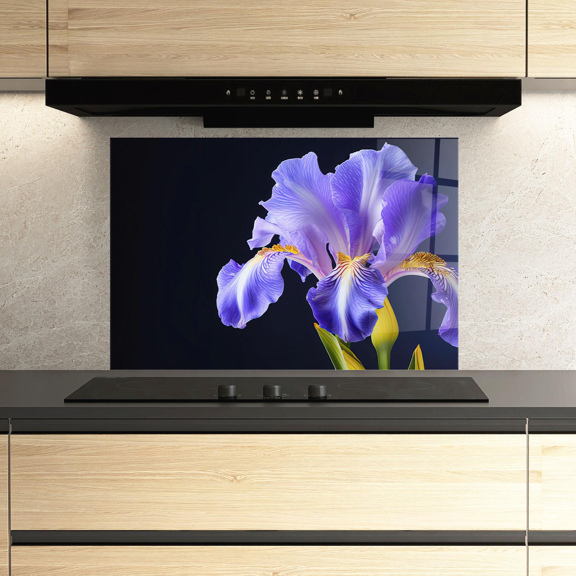 Küchenrückwand Glas Purple Iris On Black mockup 3