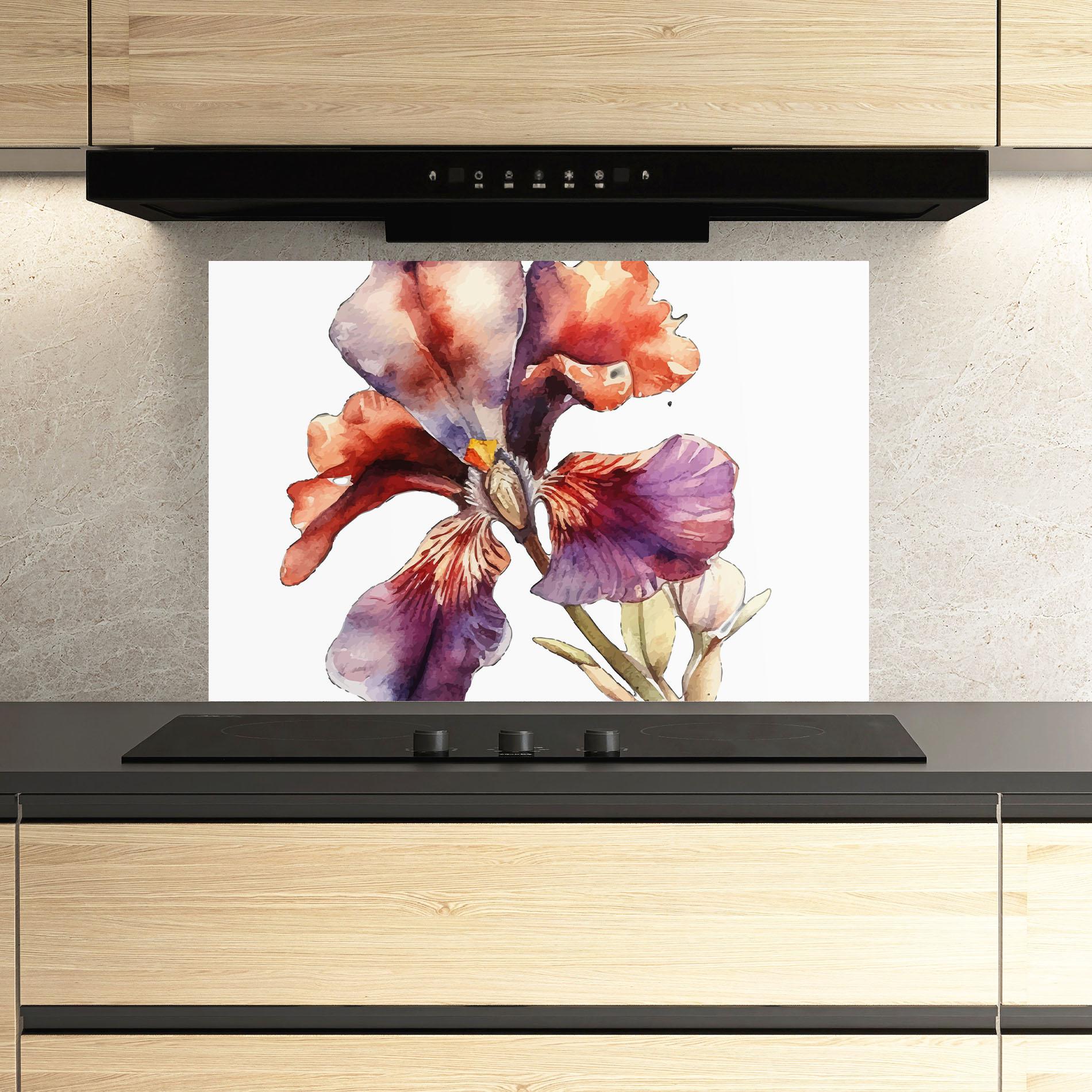 Küchenrückwand Glas Watercolor Iris mockup 3