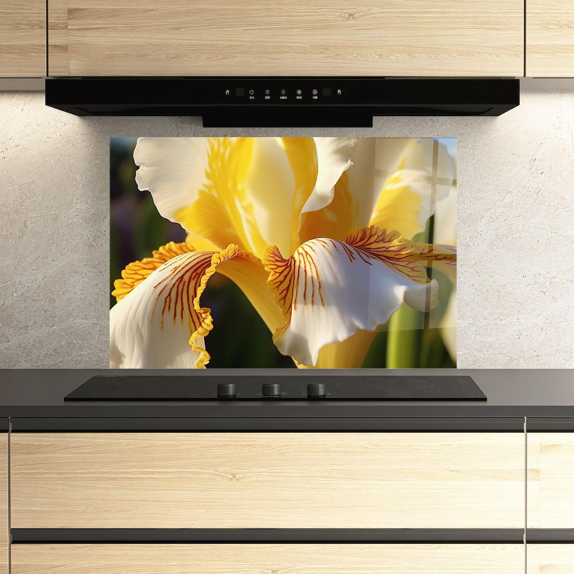 Küchenrückwand Glas Yellow Iris mockup 3