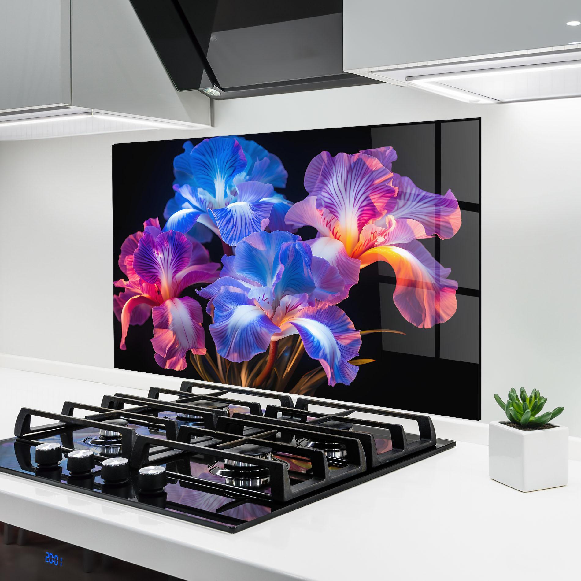 Küchenrückwand Glas Blue Light Iris mockup 6