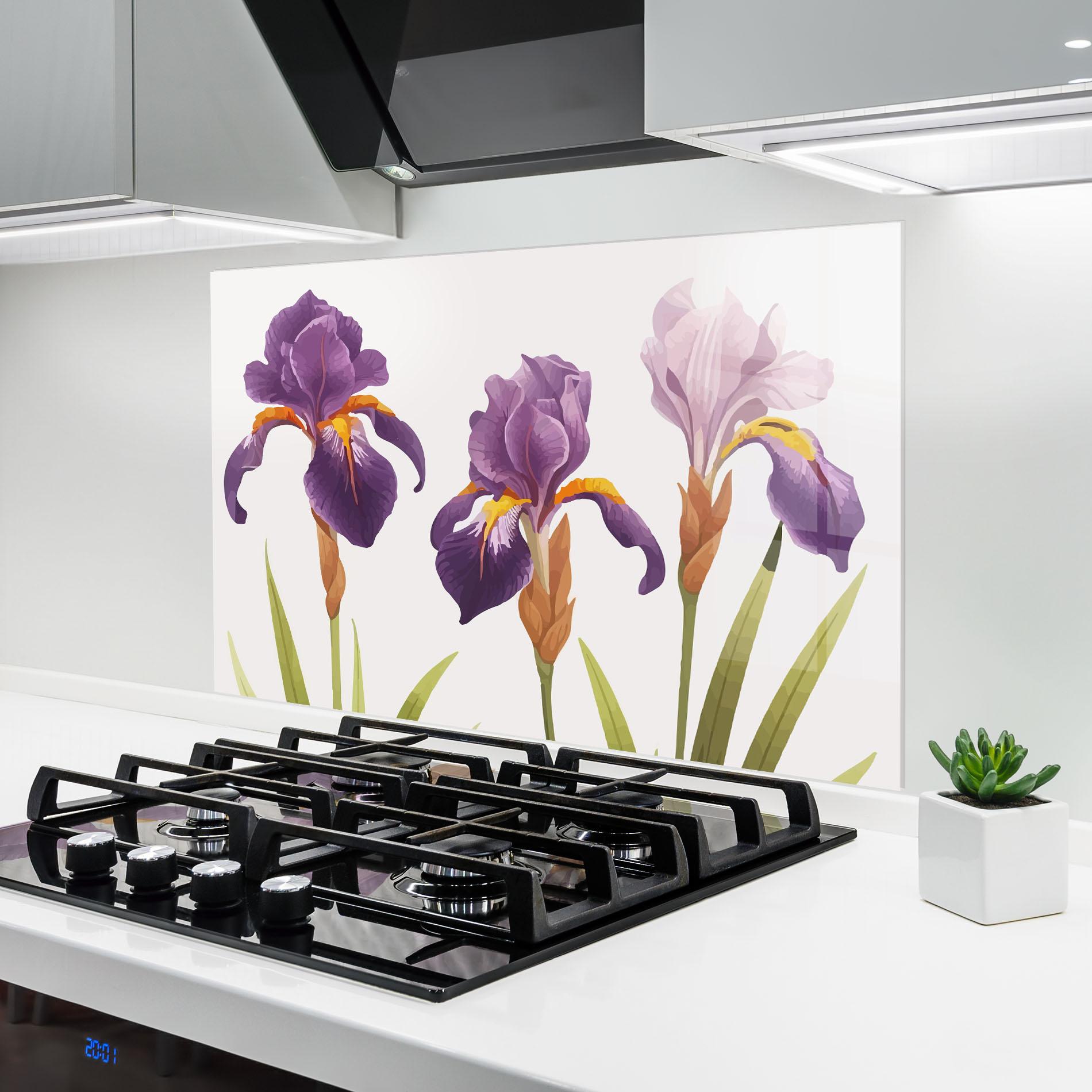 Küchenrückwand Glas Iris Leaf mockup 6