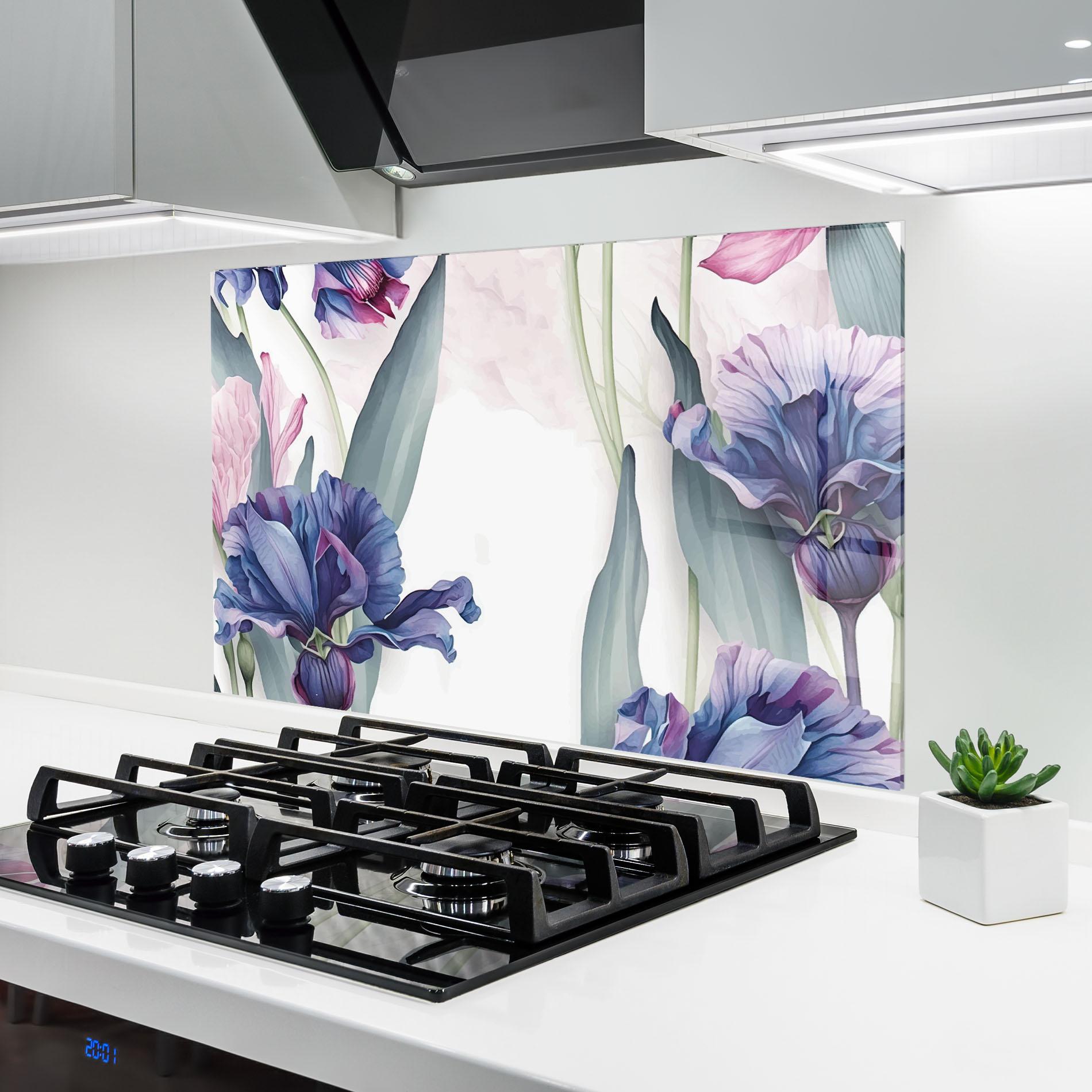 Küchenrückwand Glas Iris Purple Shades mockup 6