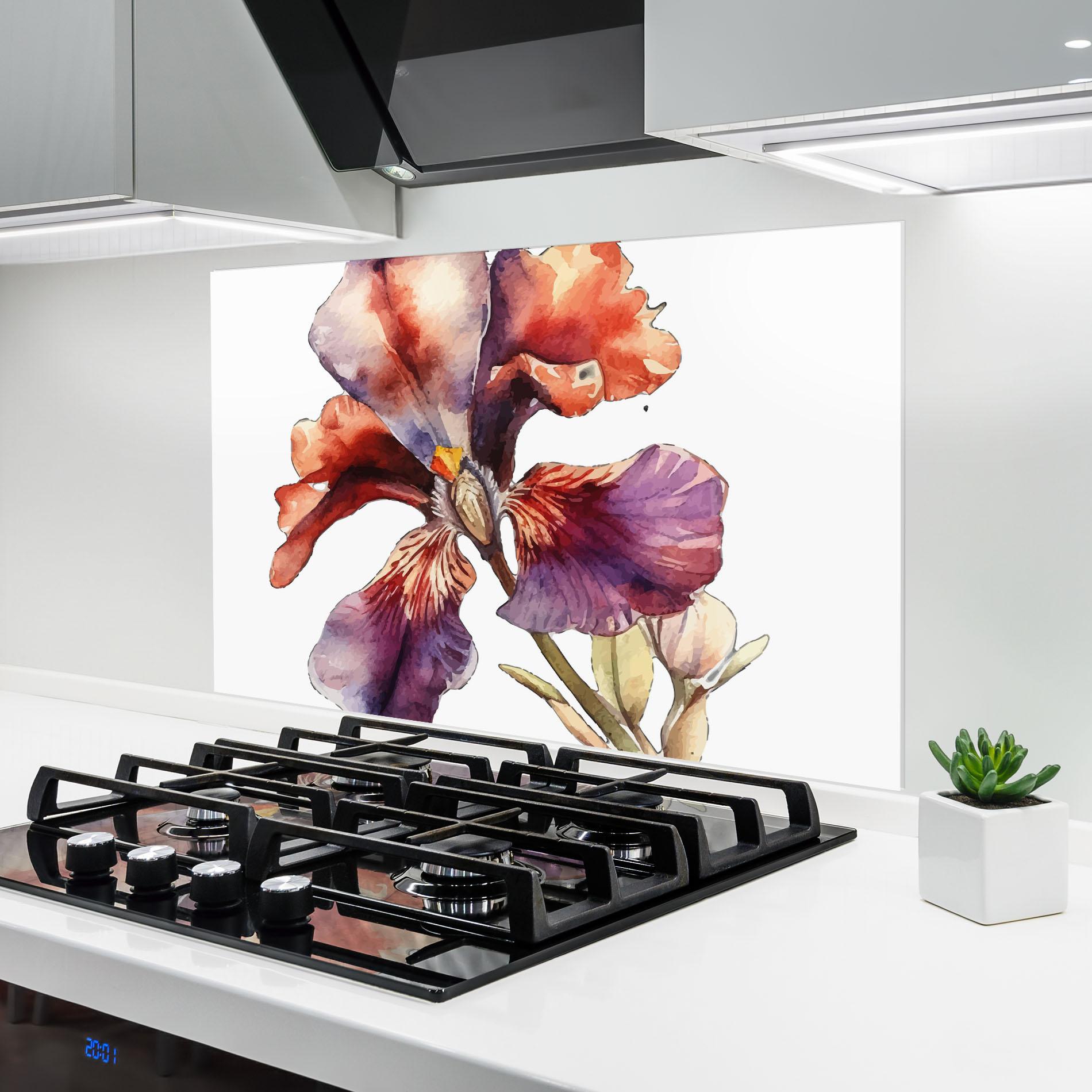 Küchenrückwand Glas Watercolor Iris mockup 6