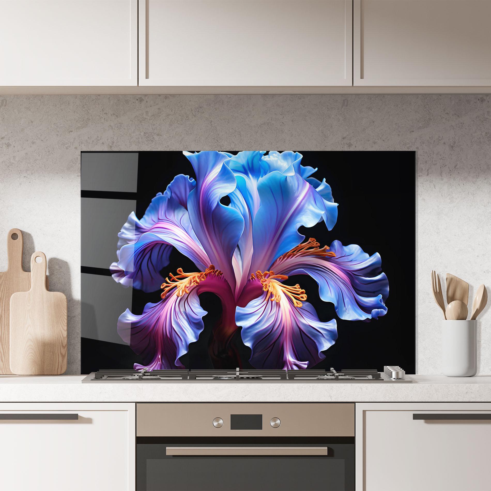 Küchenrückwand Glas Beautiful Iris On Black mockup 7