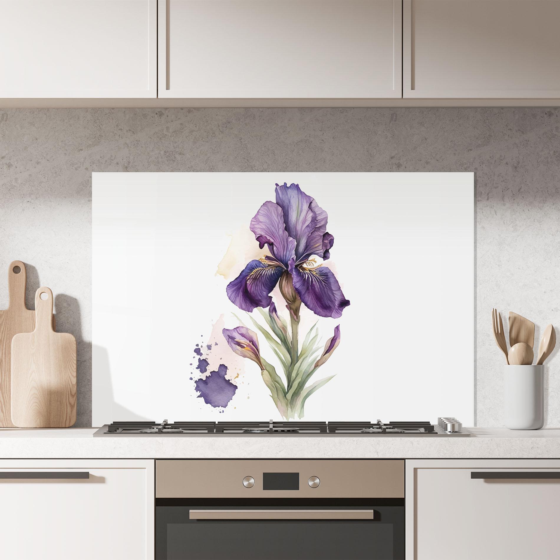 Küchenrückwand Glas Beautiful Purple Iris mockup 7