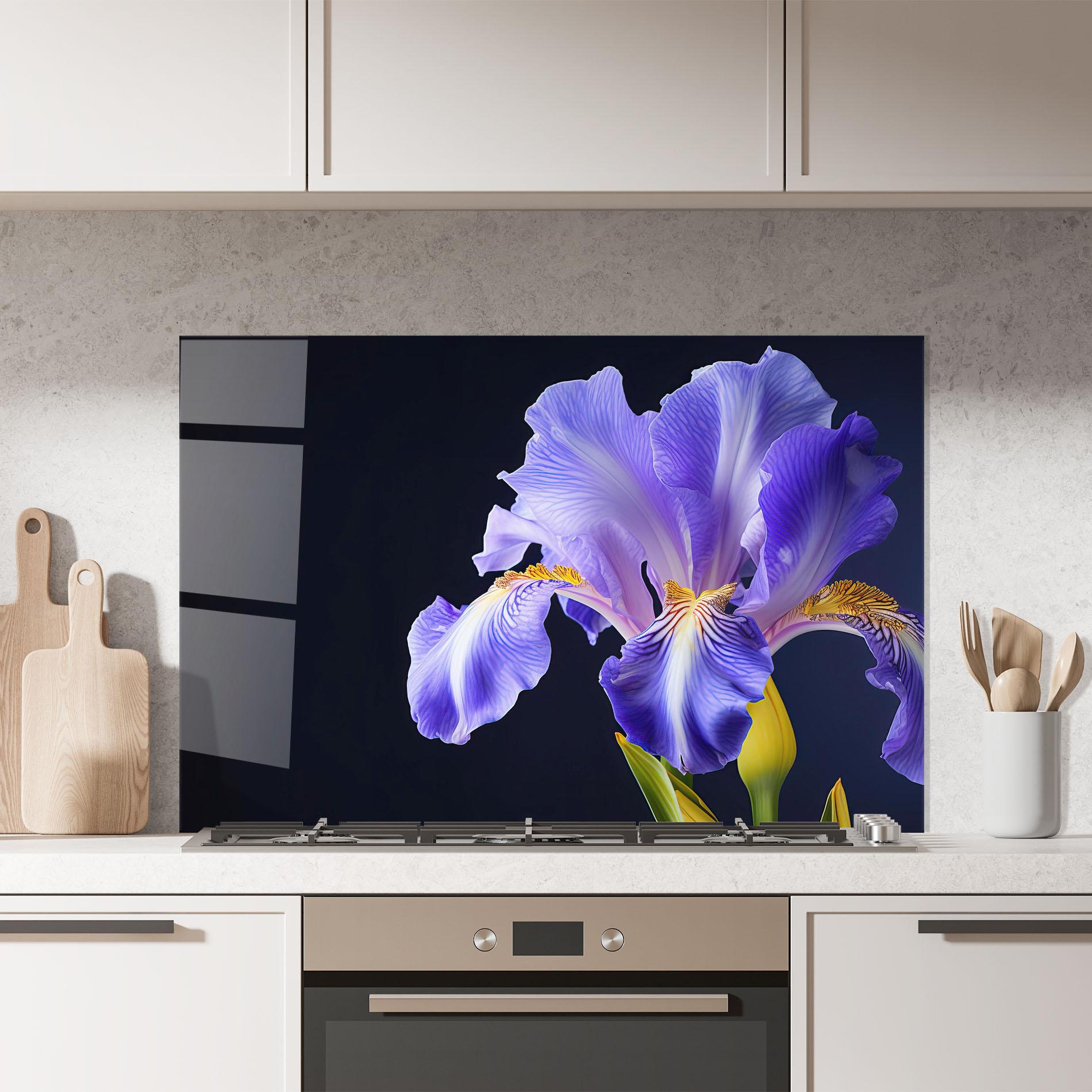 Küchenrückwand Glas Purple Iris On Black mockup 7