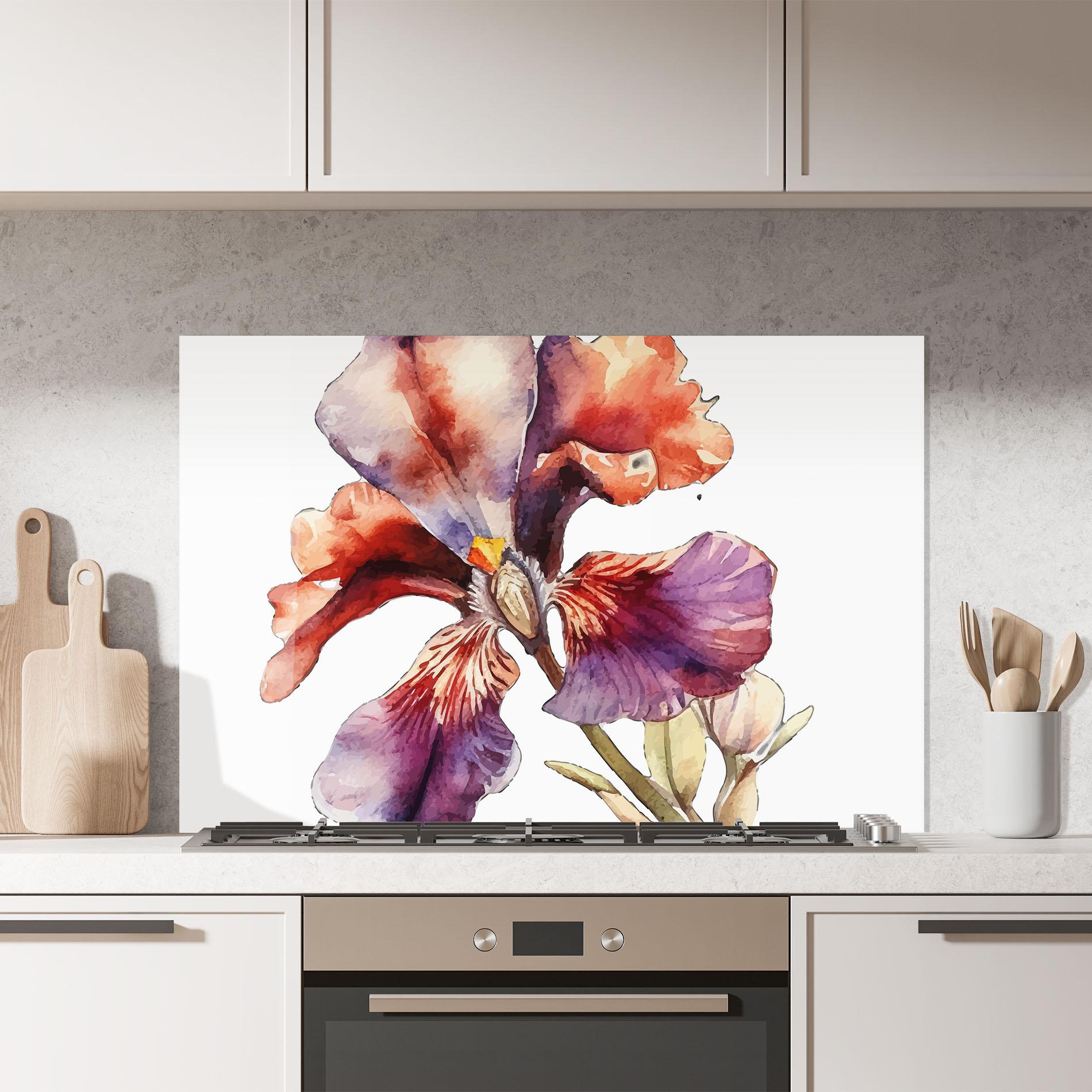 Küchenrückwand Glas Watercolor Iris mockup 7