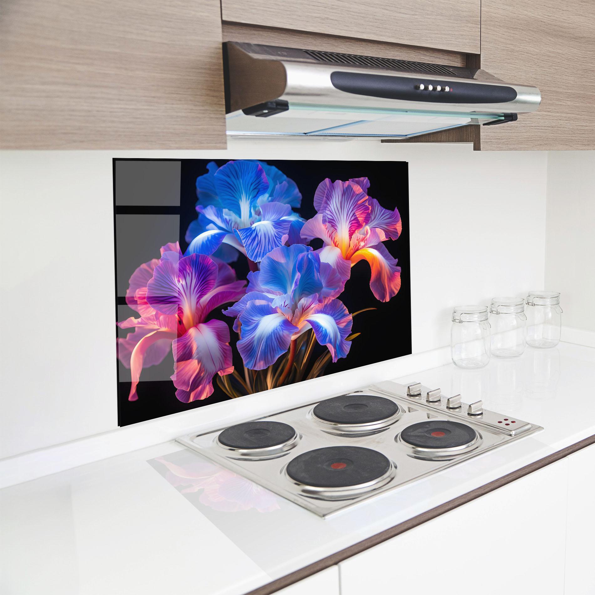 Küchenrückwand Glas Blue Light Iris mockup 8