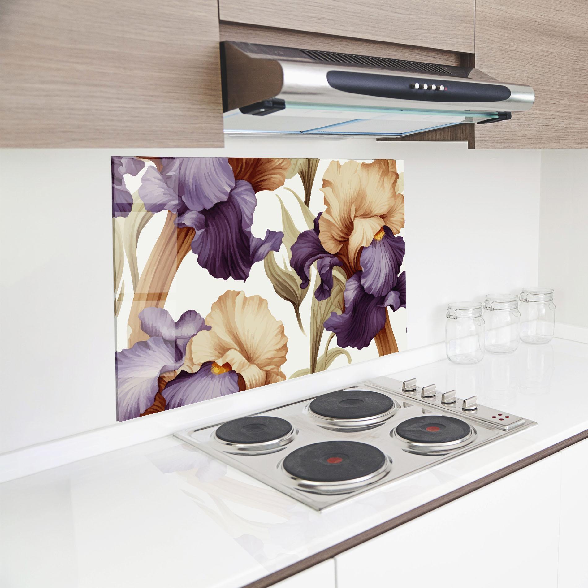 Küchenrückwand Glas Cream Purple Iris mockup 8