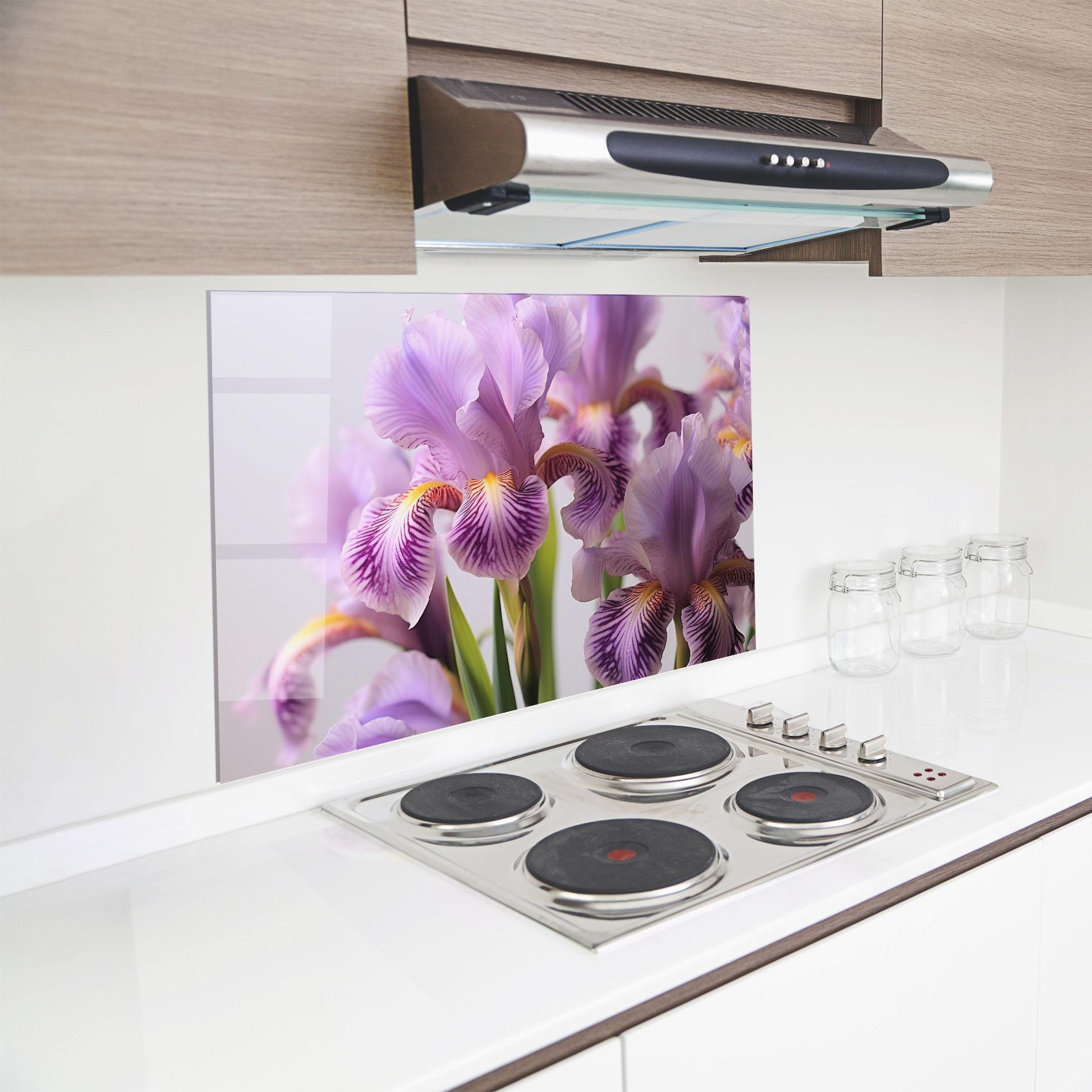 Küchenrückwand Glas Iris In Vase mockup 8