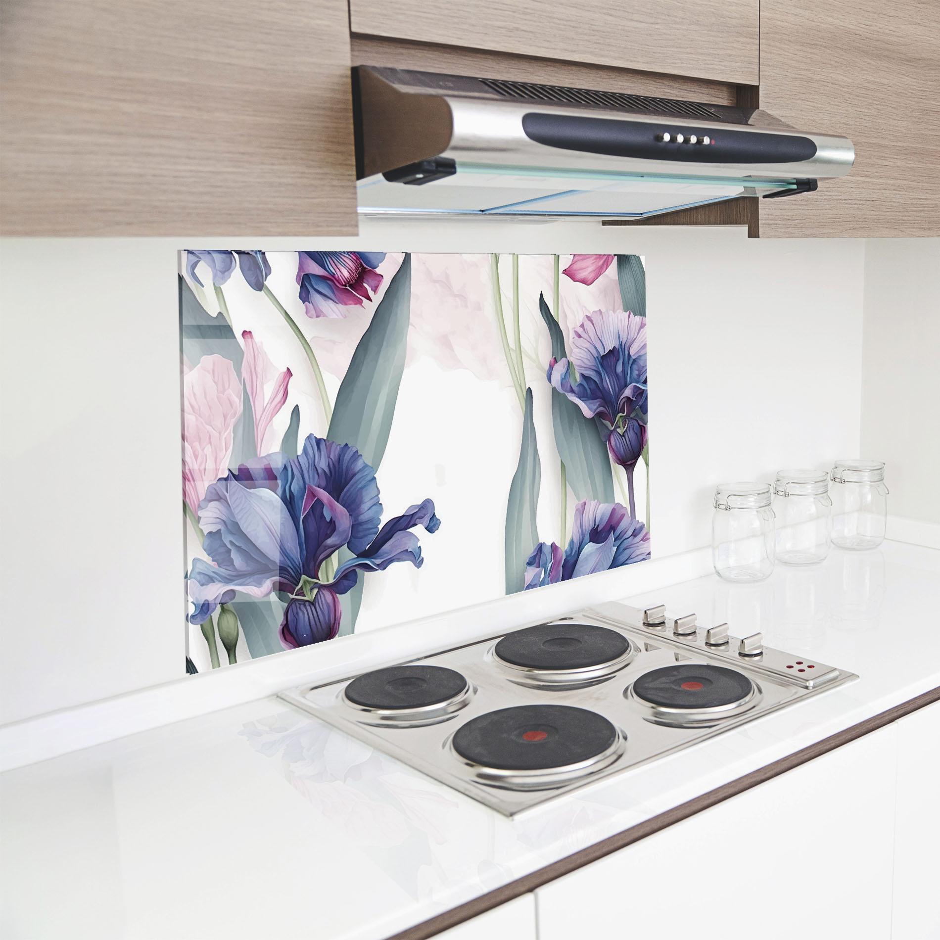 Küchenrückwand Glas Iris Purple Shades mockup 8