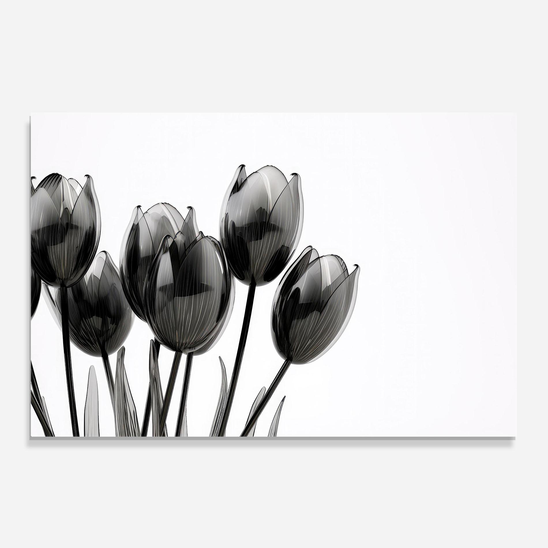 Küchenrückwand Glas Black Glass Tulips mockup 0