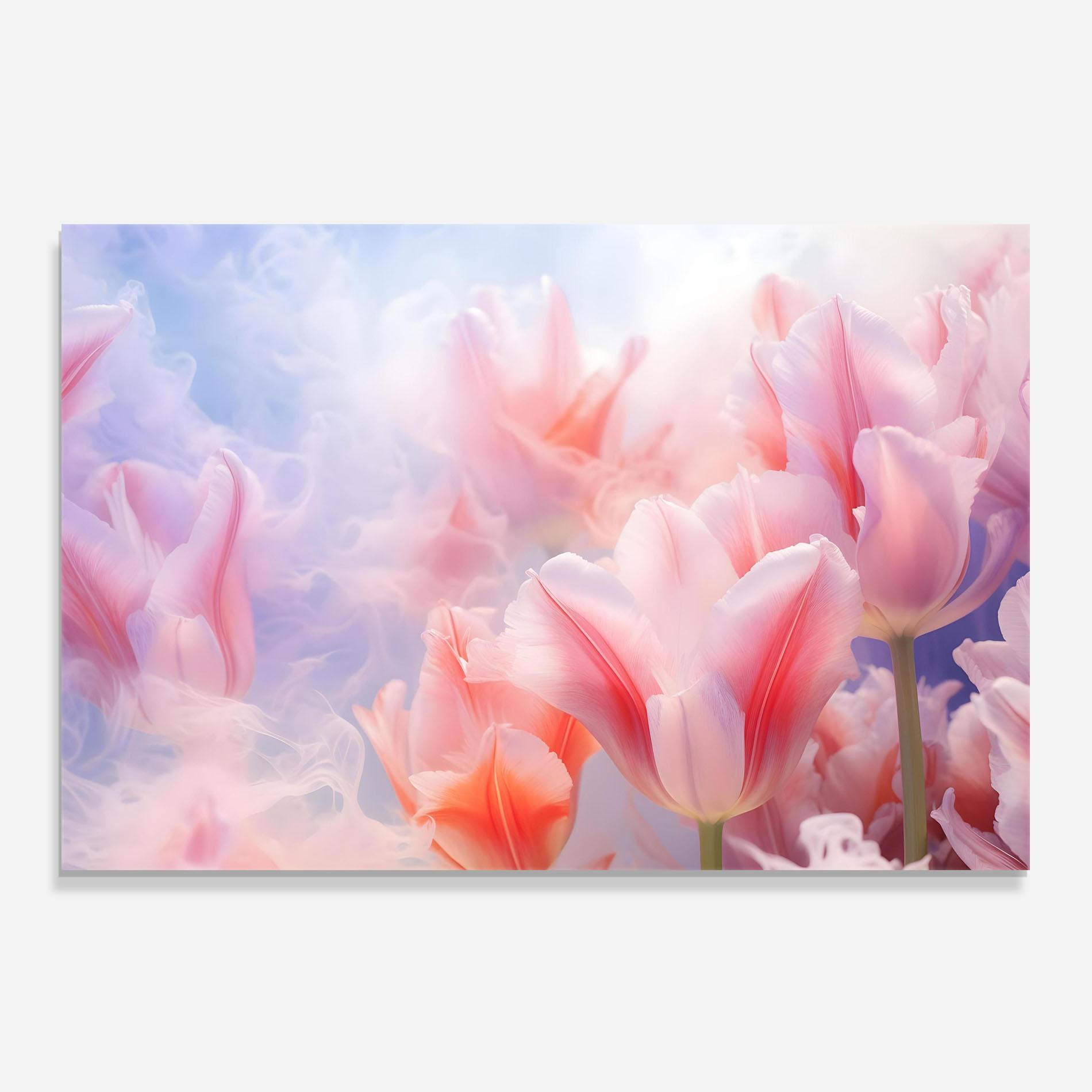 Küchenrückwand Glas Dreamy Pink Tulips mockup 0