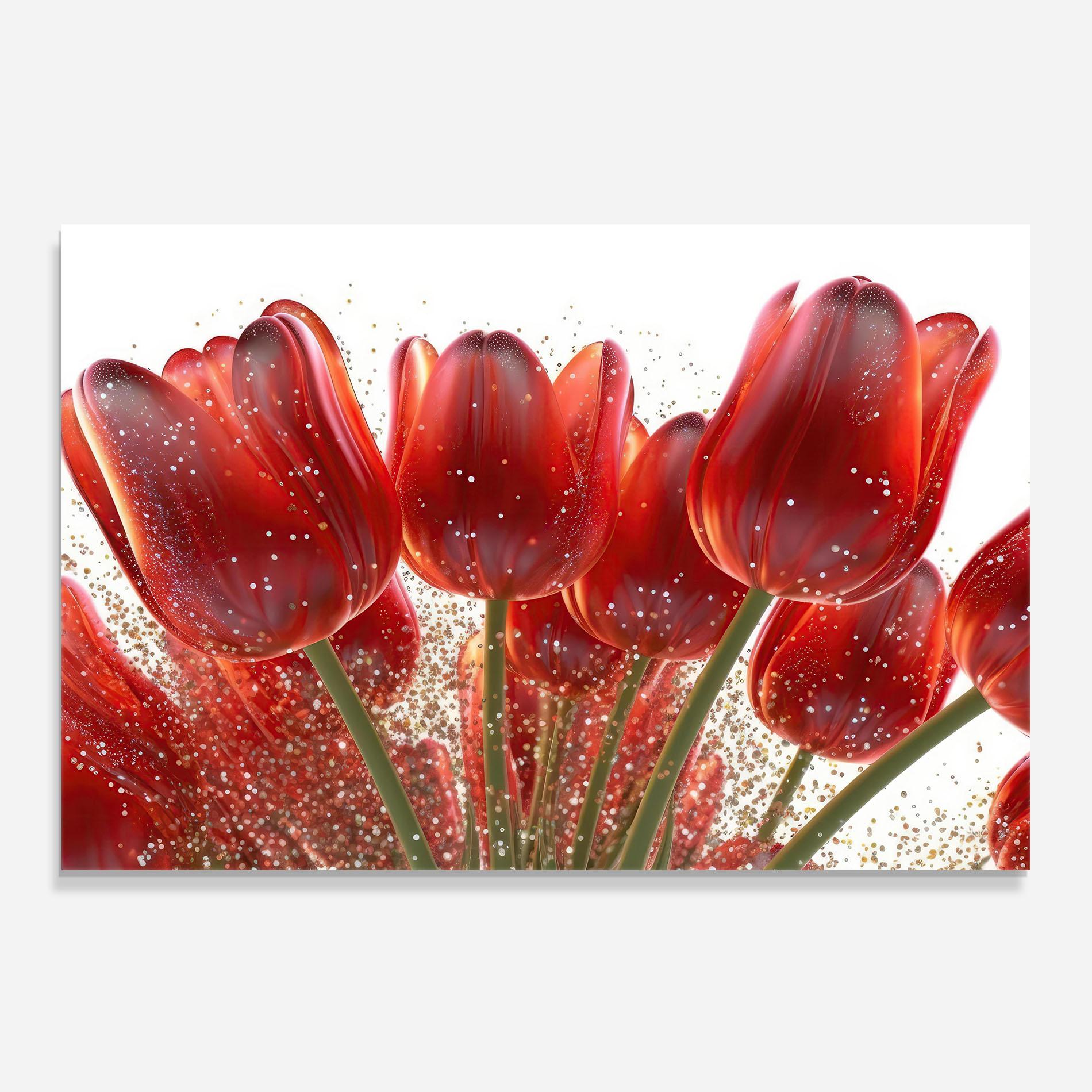 Küchenrückwand Glas Glitter Red Tulips mockup 0