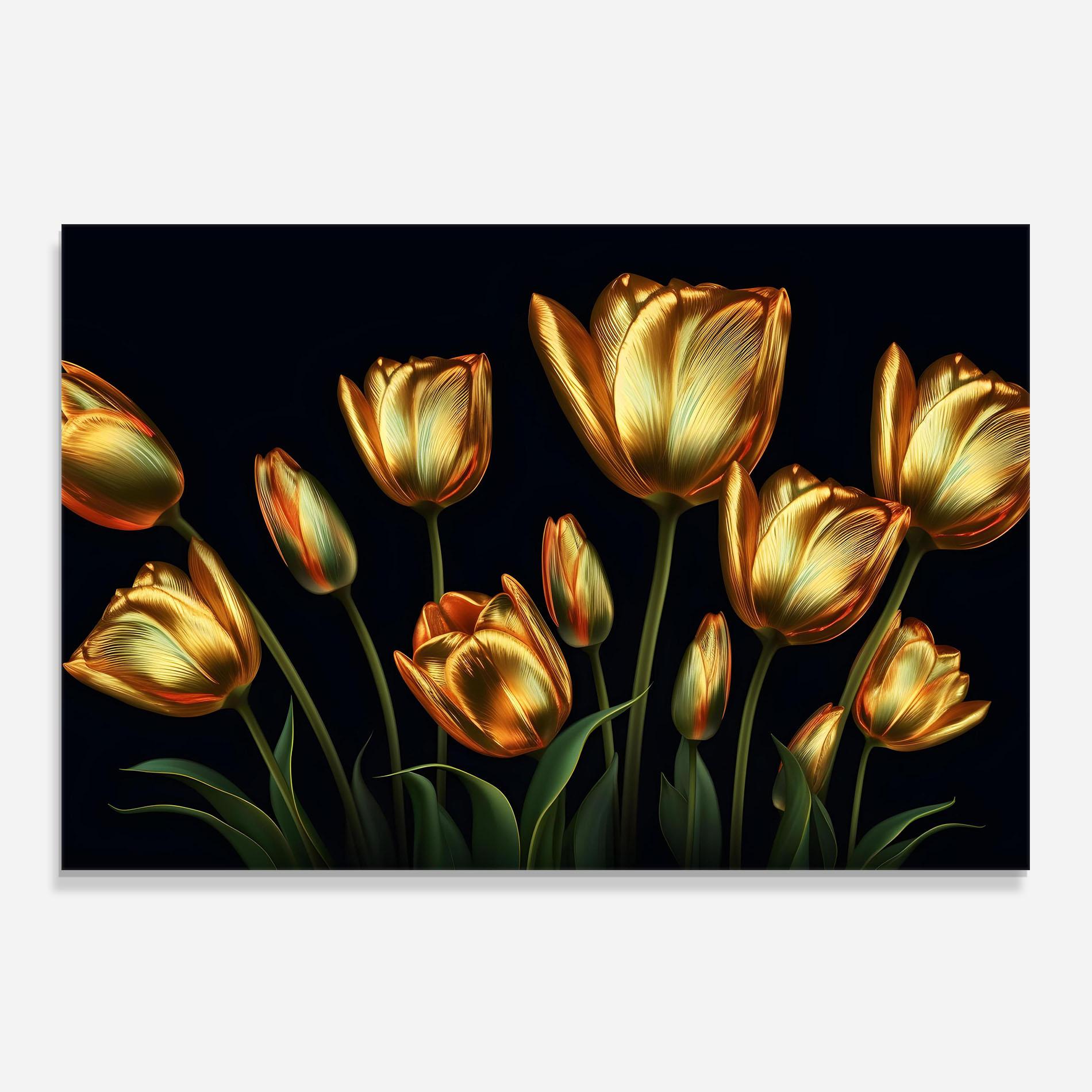Küchenrückwand Glas Gold Pretty Tulips mockup 0