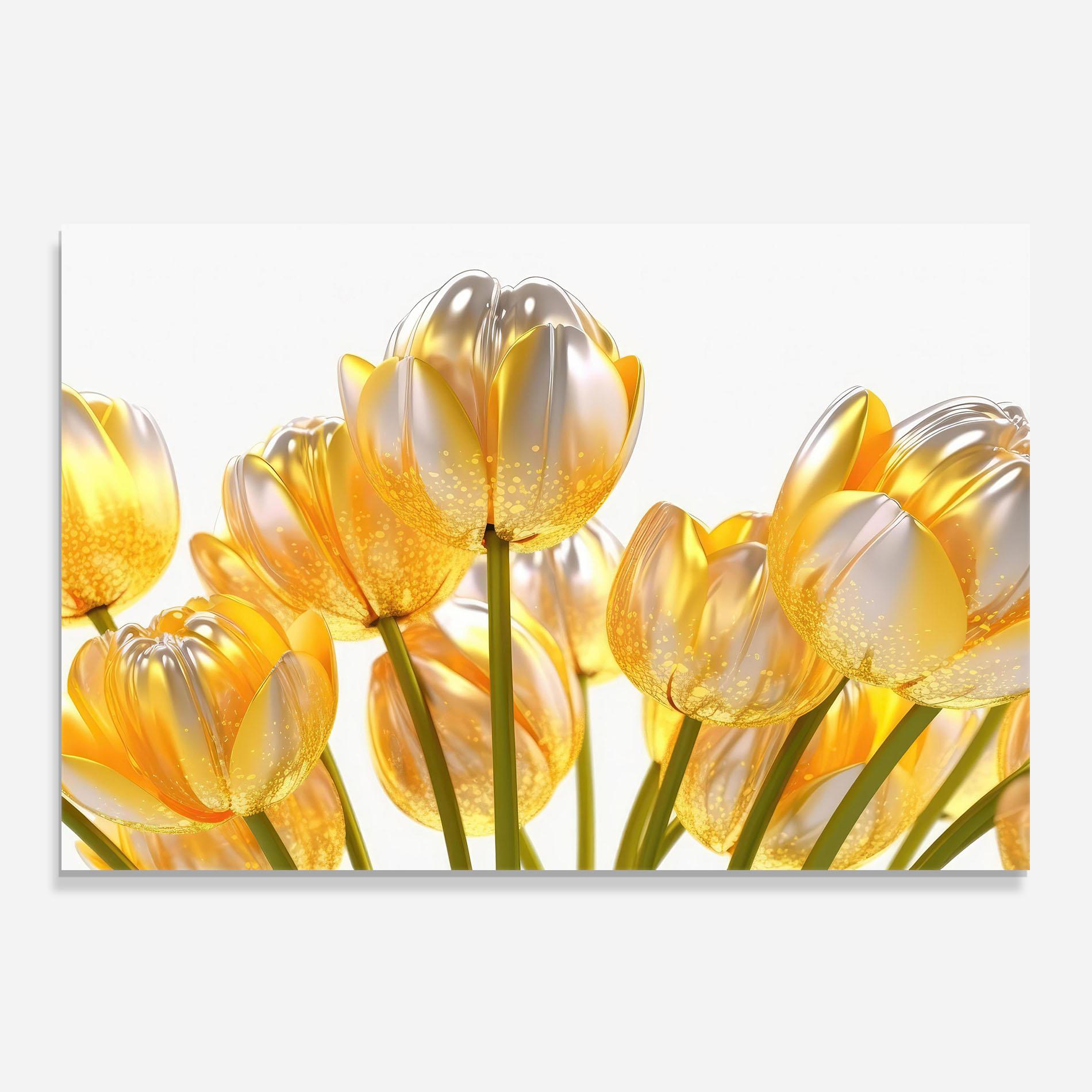 Küchenrückwand Glas Gold White Tulips mockup 0