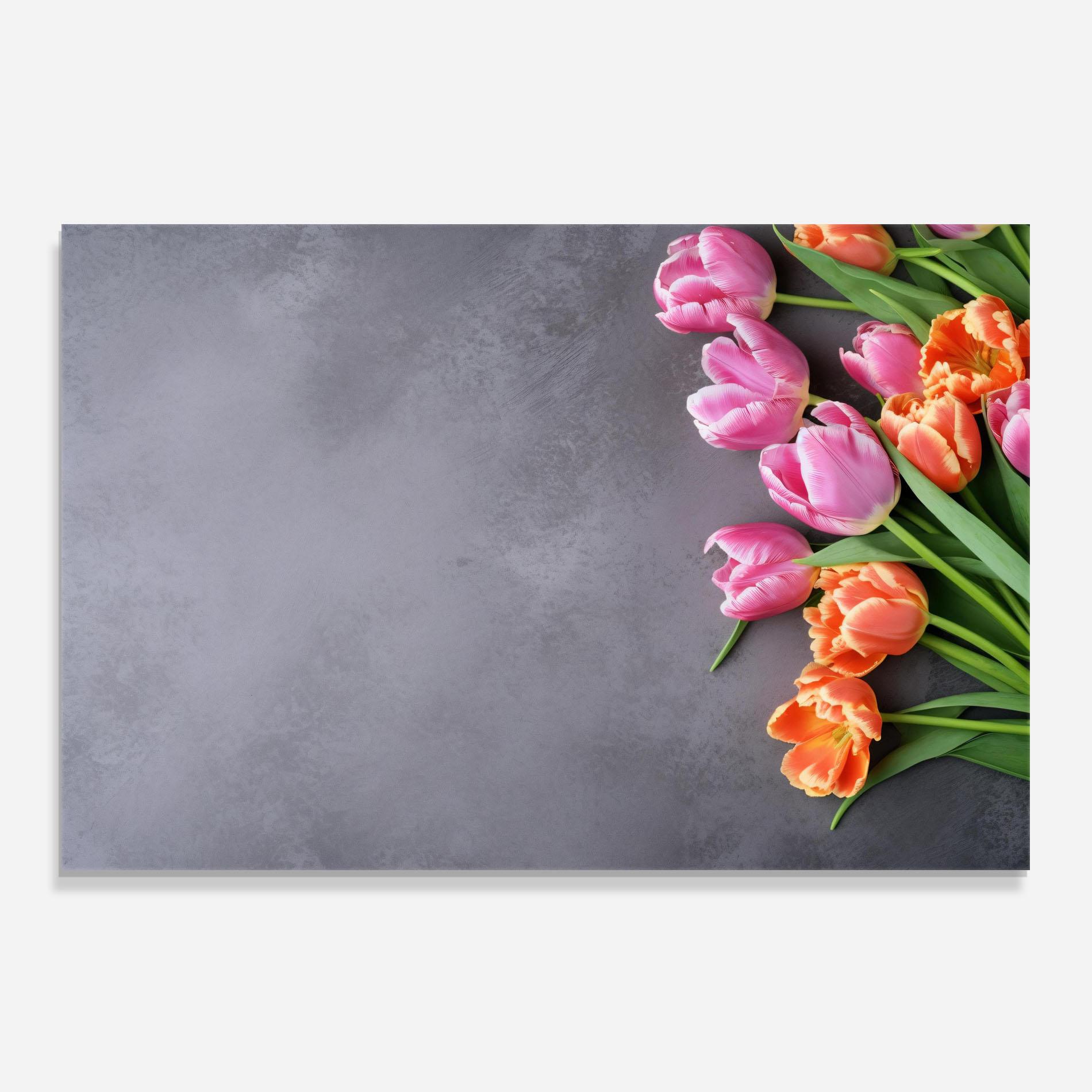 Küchenrückwand Glas Light Orange Pink Tulips mockup 0