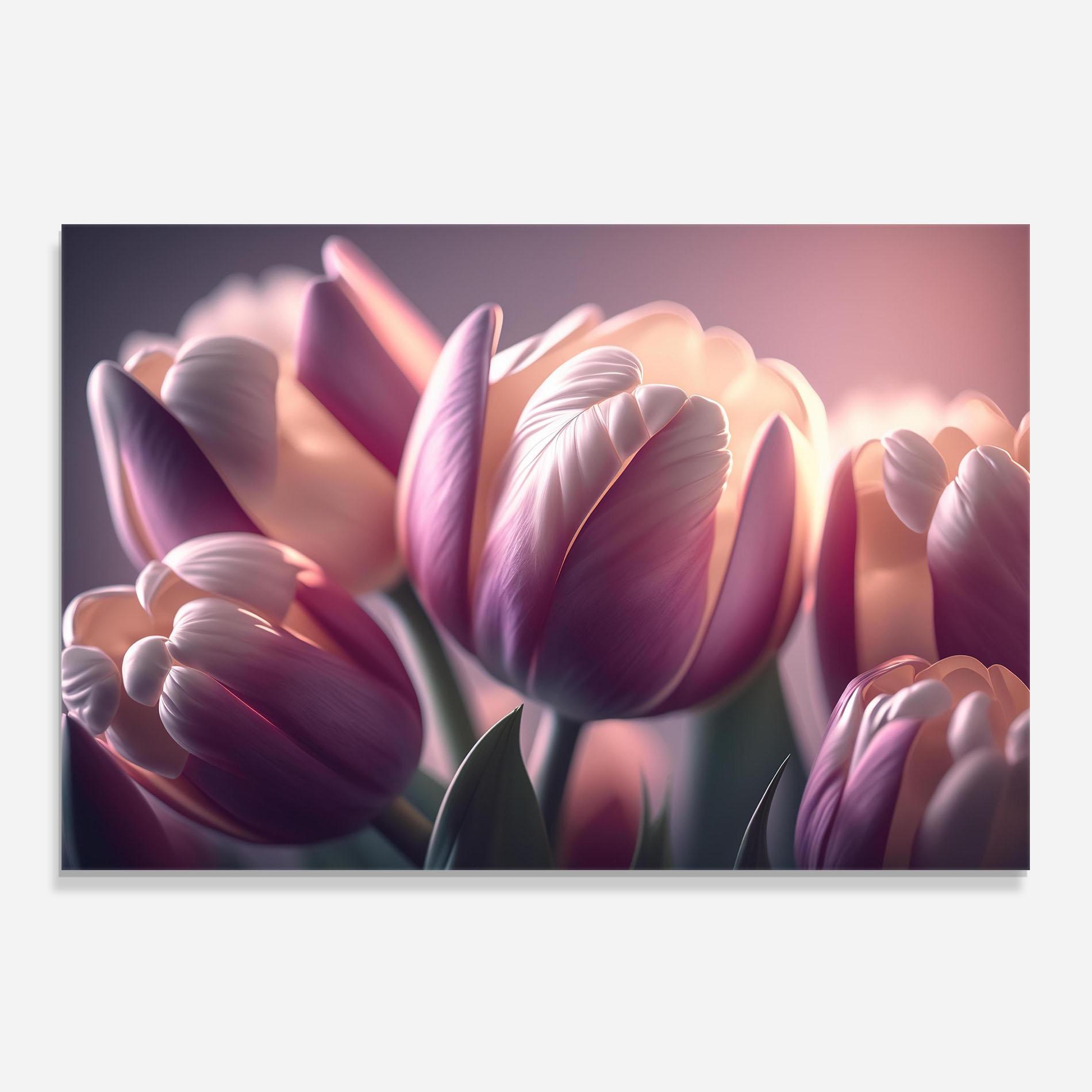 Küchenrückwand Glas Pastel Pink Tulips mockup 0