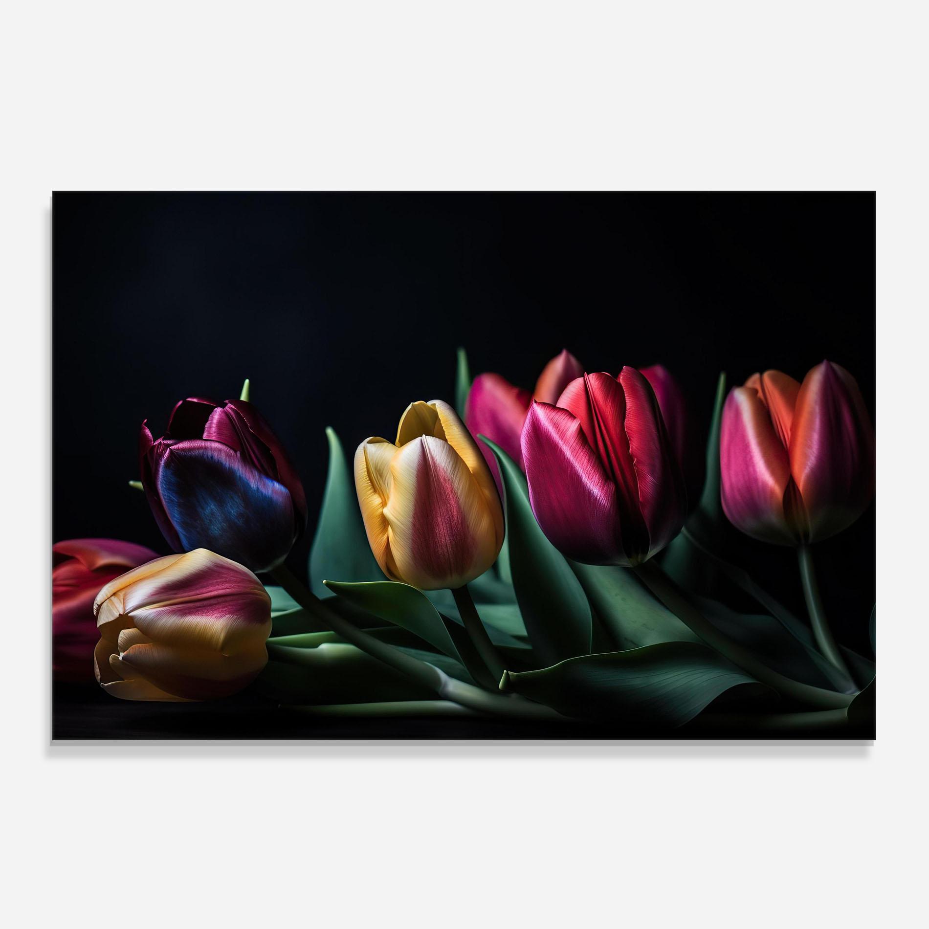 Küchenrückwand Glas Pink Yellow Tulips mockup 0